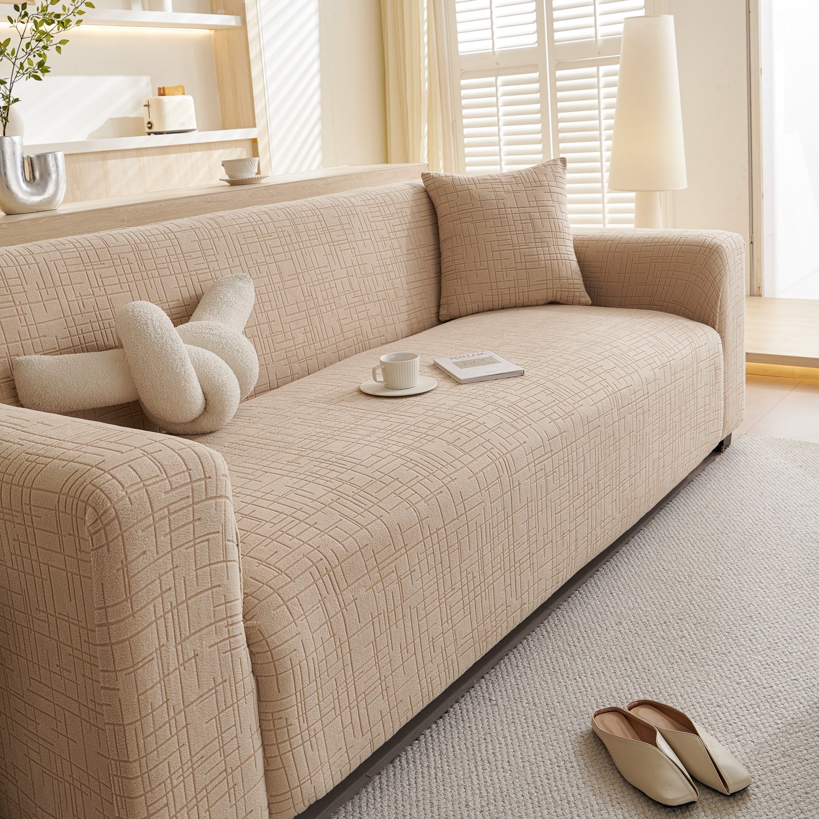 Embossed Lines Couch Covers Stretchable Non-Slip & Washable Sofa Slipcovers