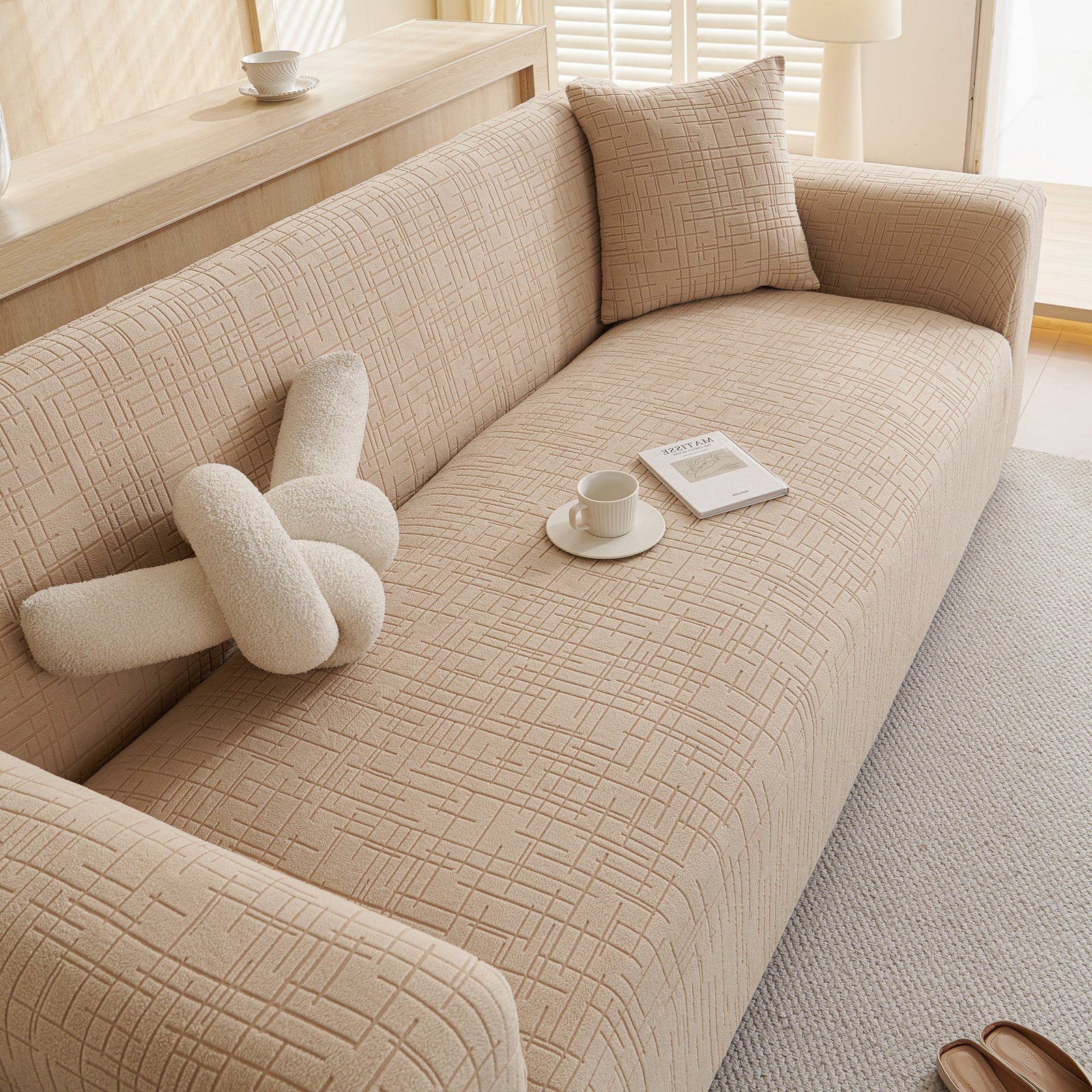 Embossed Lines Couch Covers Stretchable Non-Slip & Washable Sofa Slipcovers