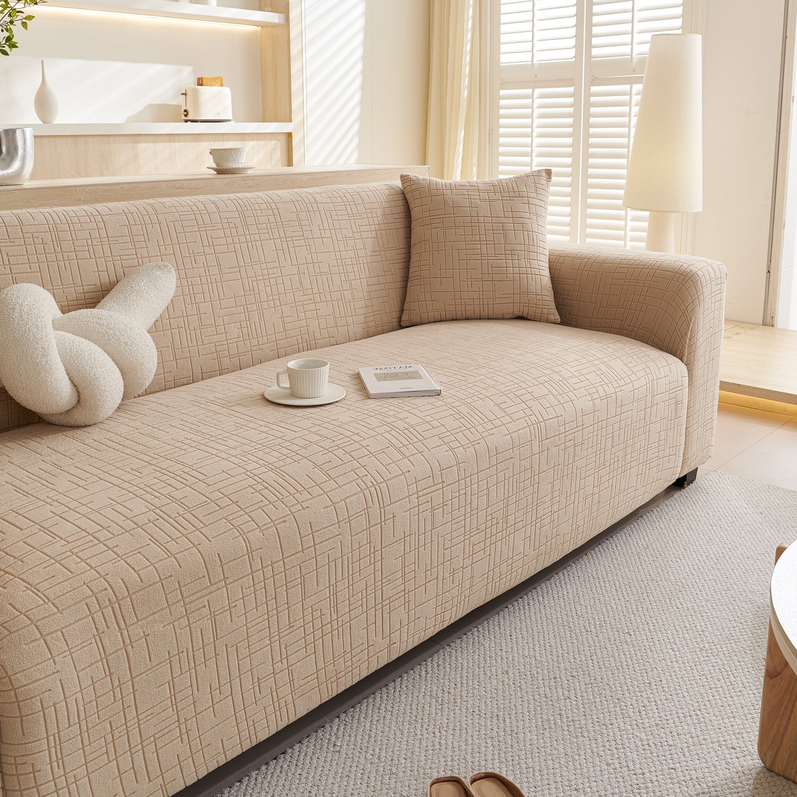Embossed Lines Couch Covers Stretchable Non-Slip & Washable Sofa Slipcovers