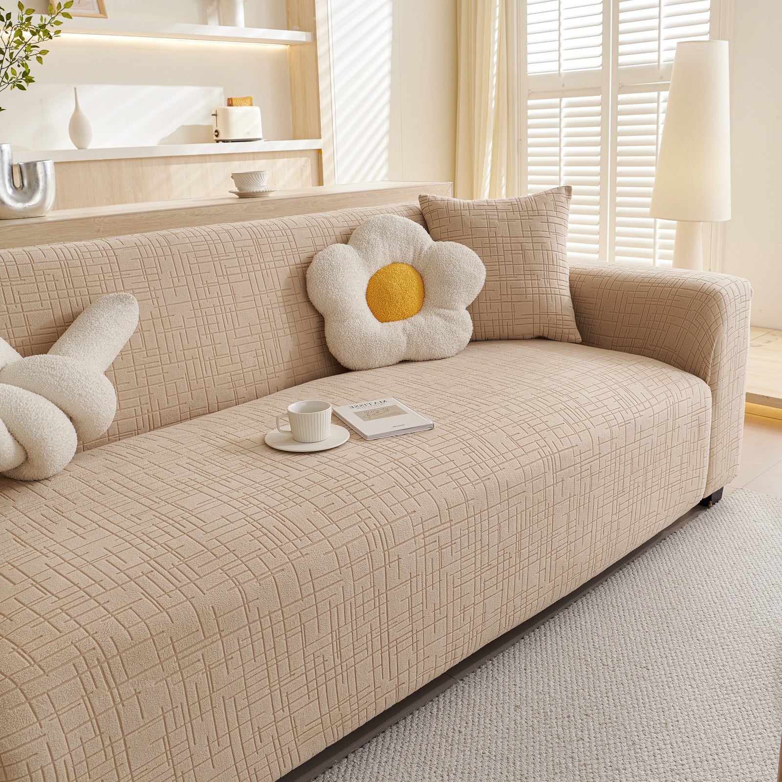 Embossed Lines Couch Covers Stretchable Non-Slip & Washable Sofa Slipcovers