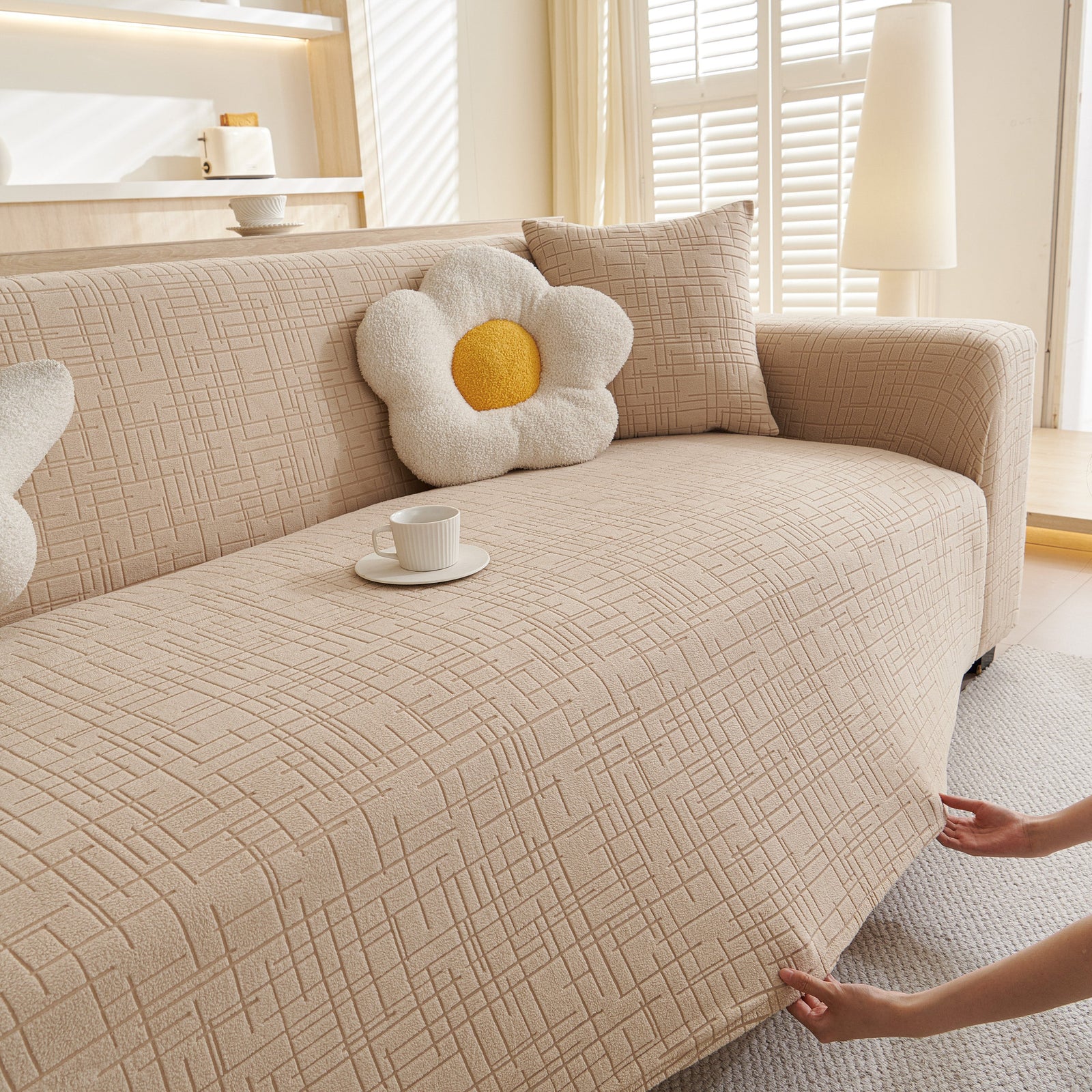 Embossed Lines Couch Covers Stretchable Non-Slip & Washable Sofa Slipcovers