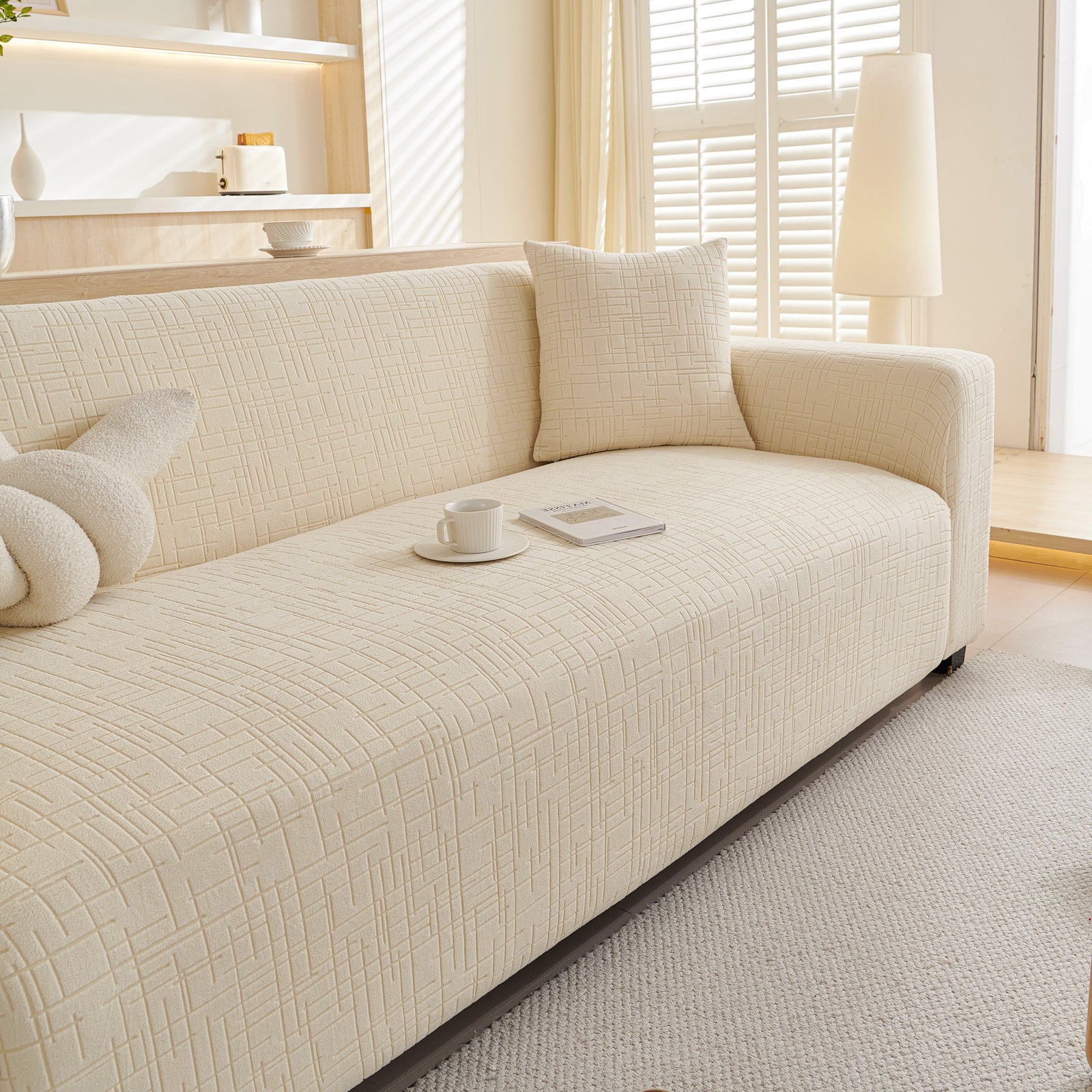 Embossed Lines Couch Covers Stretchable Non-Slip & Washable Sofa Slipcovers