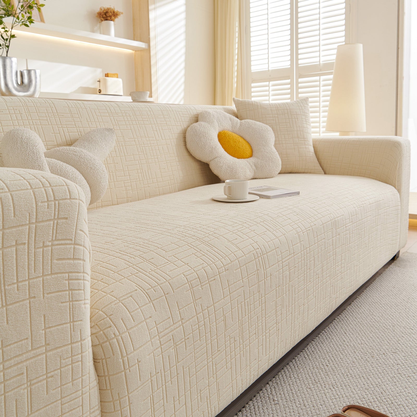 Embossed Lines Couch Covers Stretchable Non-Slip & Washable Sofa Slipcovers
