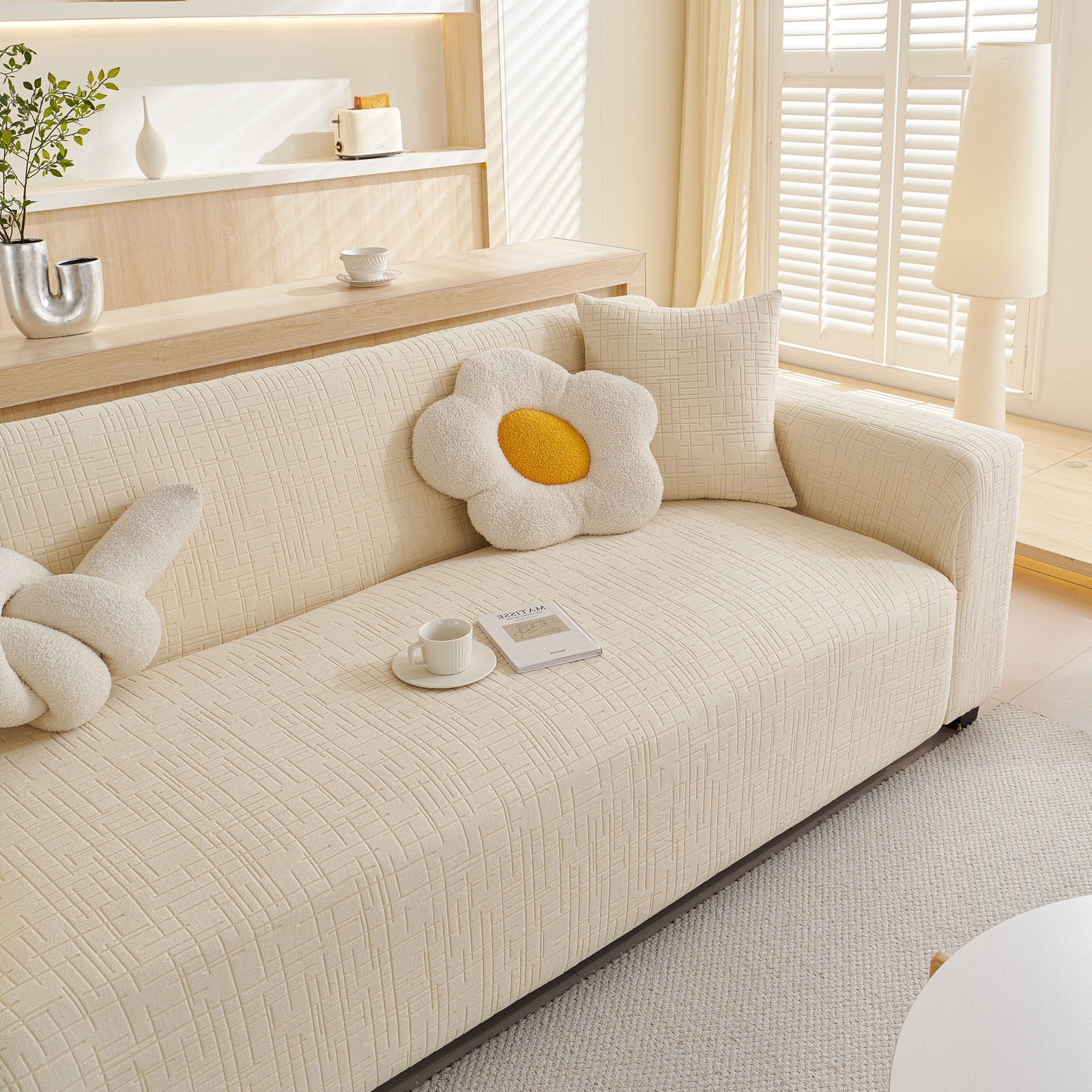 Embossed Lines Couch Covers Stretchable Non-Slip & Washable Sofa Slipcovers