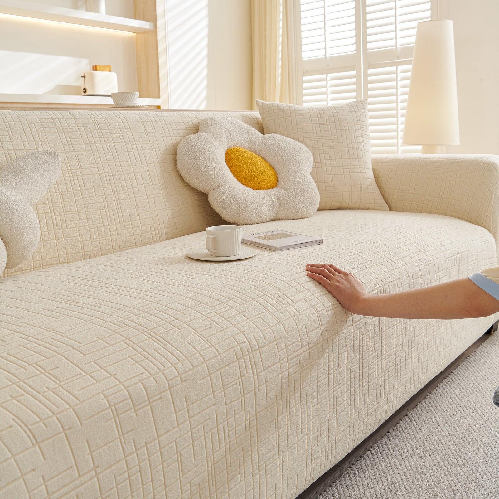 Embossed Lines Couch Covers Stretchable Non-Slip & Washable Sofa Slipcovers