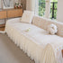 Daisy Striped Sofa Cover with Sheer Ruffle Skirt, Floral Soft Slipcover Blanket