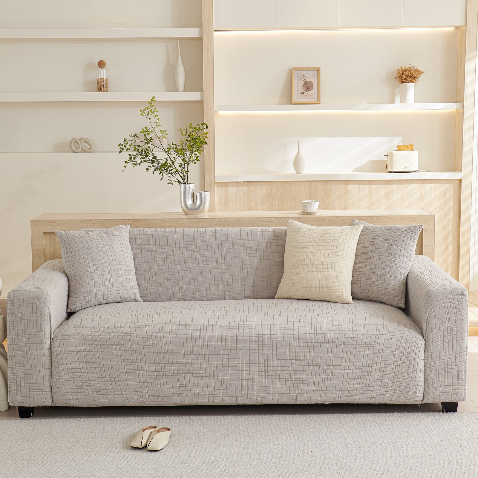 Embossed Lines Couch Covers Stretchable Non-Slip & Washable Sofa Slipcovers
