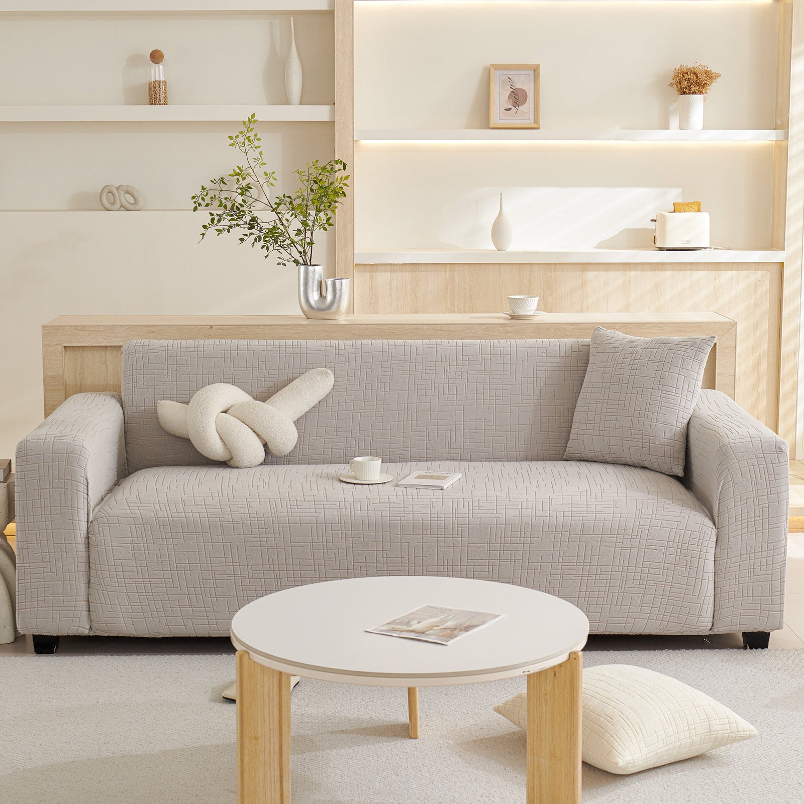 Embossed Lines Couch Covers Stretchable Non-Slip & Washable Sofa Slipcovers