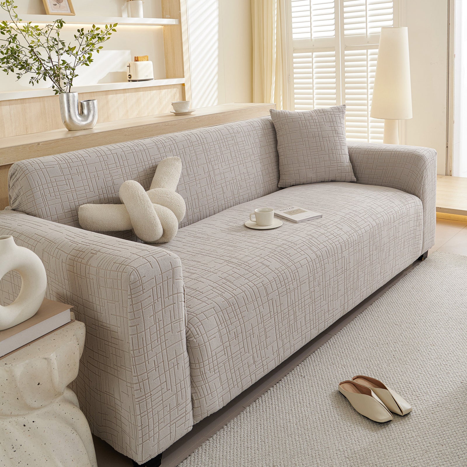 Embossed Lines Couch Covers Stretchable Non-Slip & Washable Sofa Slipcovers