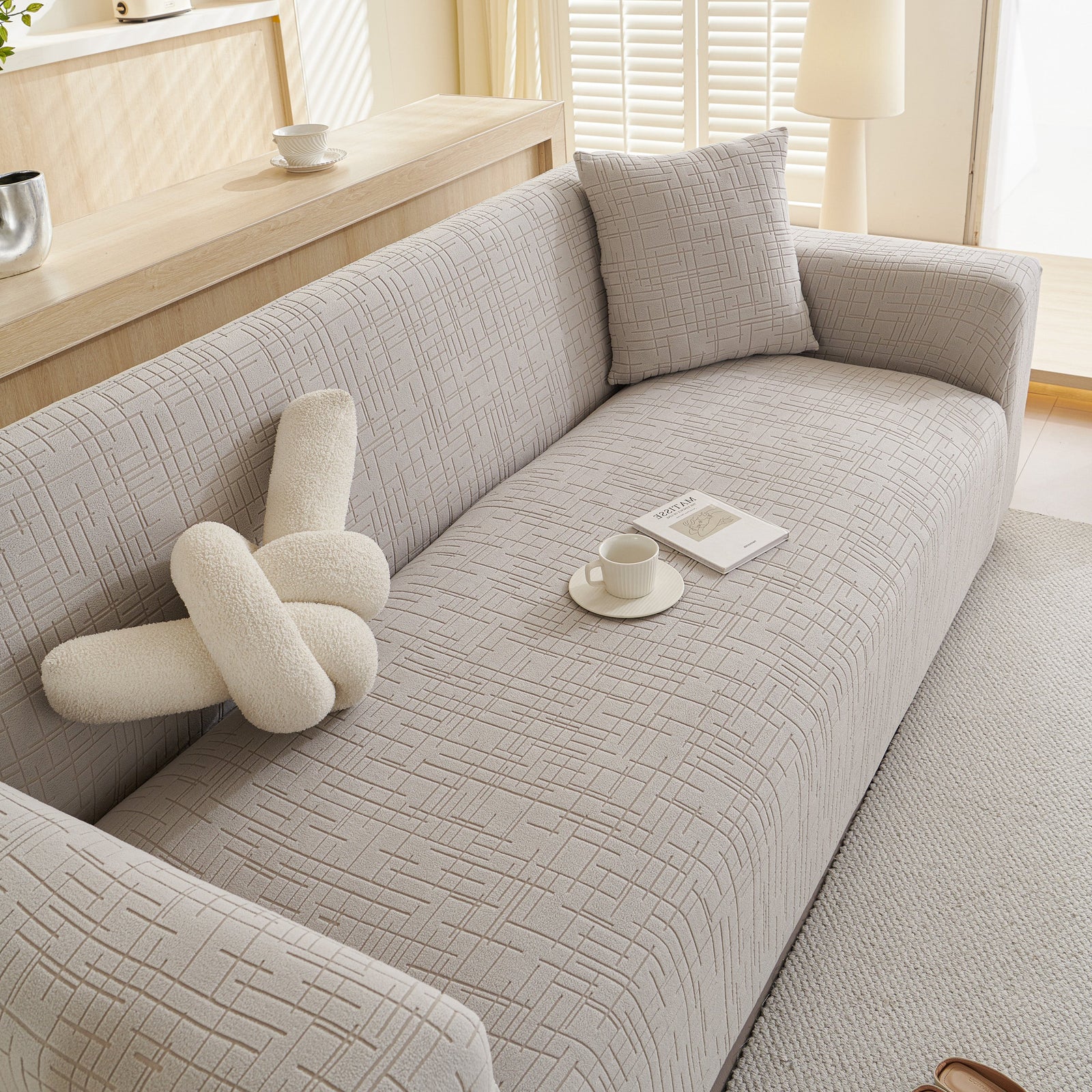 Embossed Lines Couch Covers Stretchable Non-Slip & Washable Sofa Slipcovers