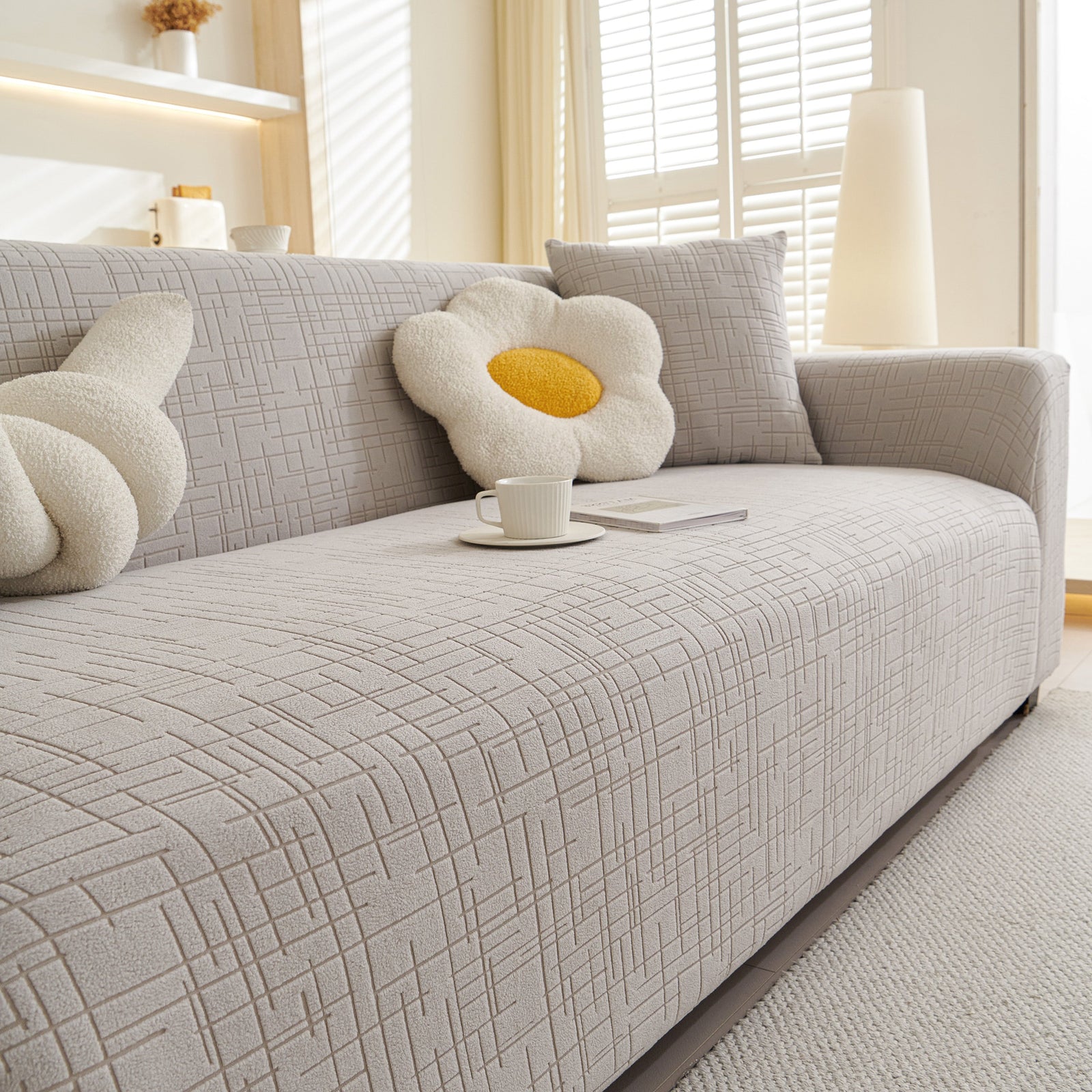 Embossed Lines Couch Covers Stretchable Non-Slip & Washable Sofa Slipcovers