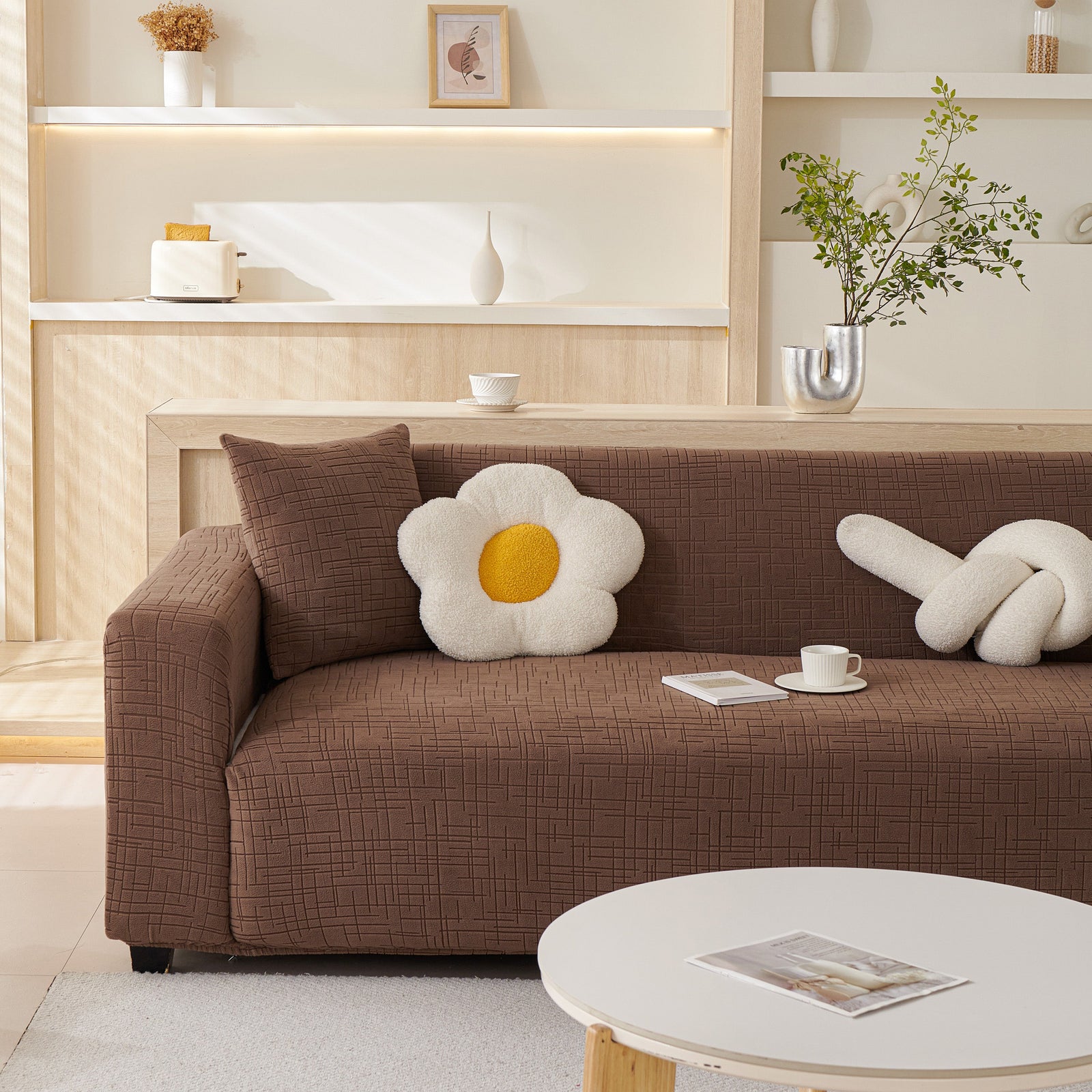 Embossed Lines Couch Covers Stretchable Non-Slip & Washable Sofa Slipcovers