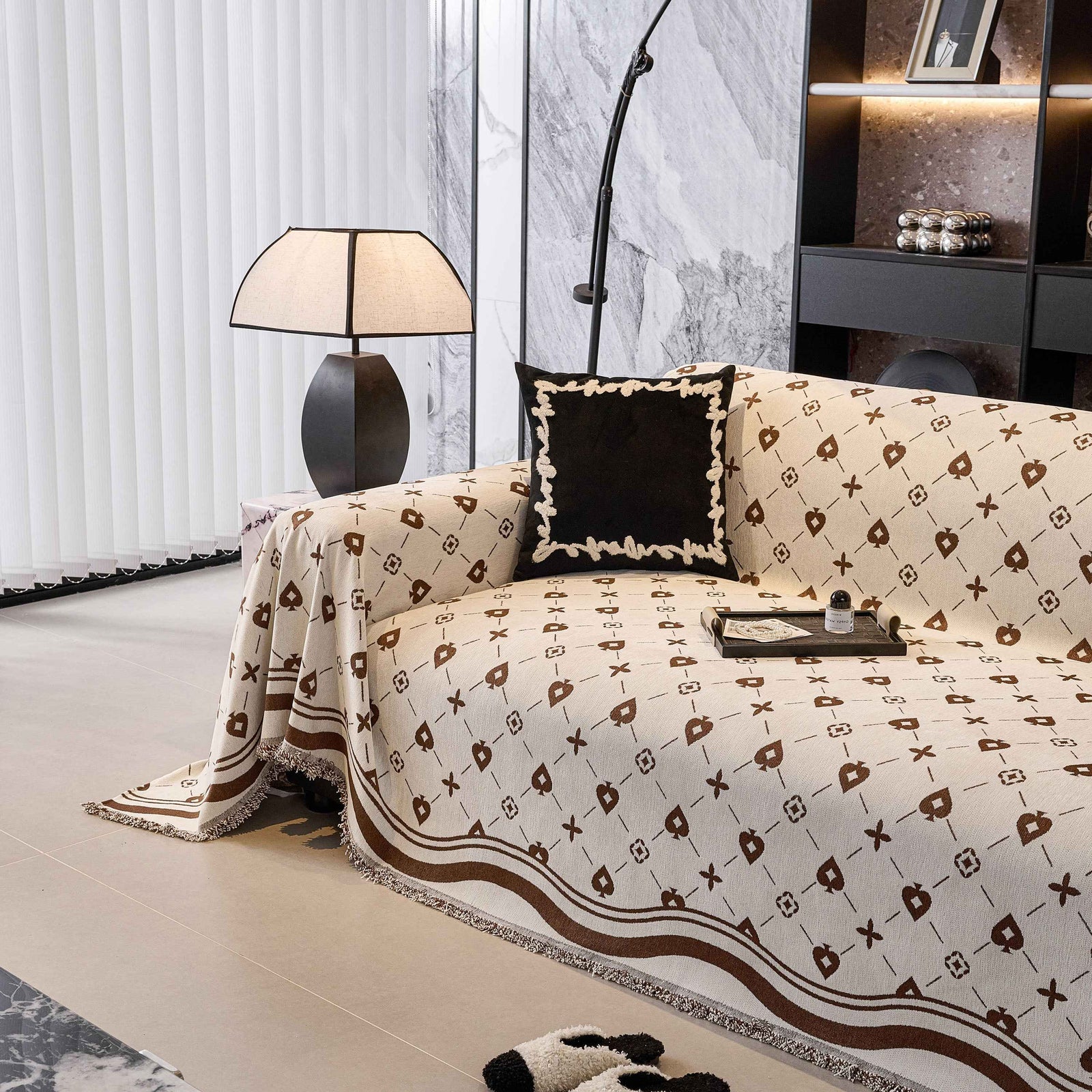 Chenille Jacquard Sofa Throw Cover Blanket, Luxury Thick Woven Couch Cover for Sofa