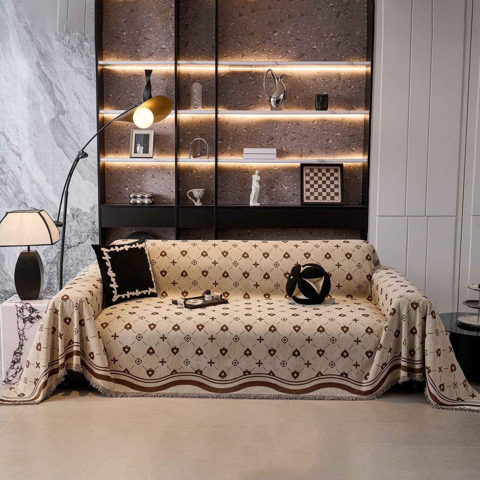 Chenille Jacquard Sofa Throw Cover Blanket, Luxury Thick Woven Couch Cover for Sofa