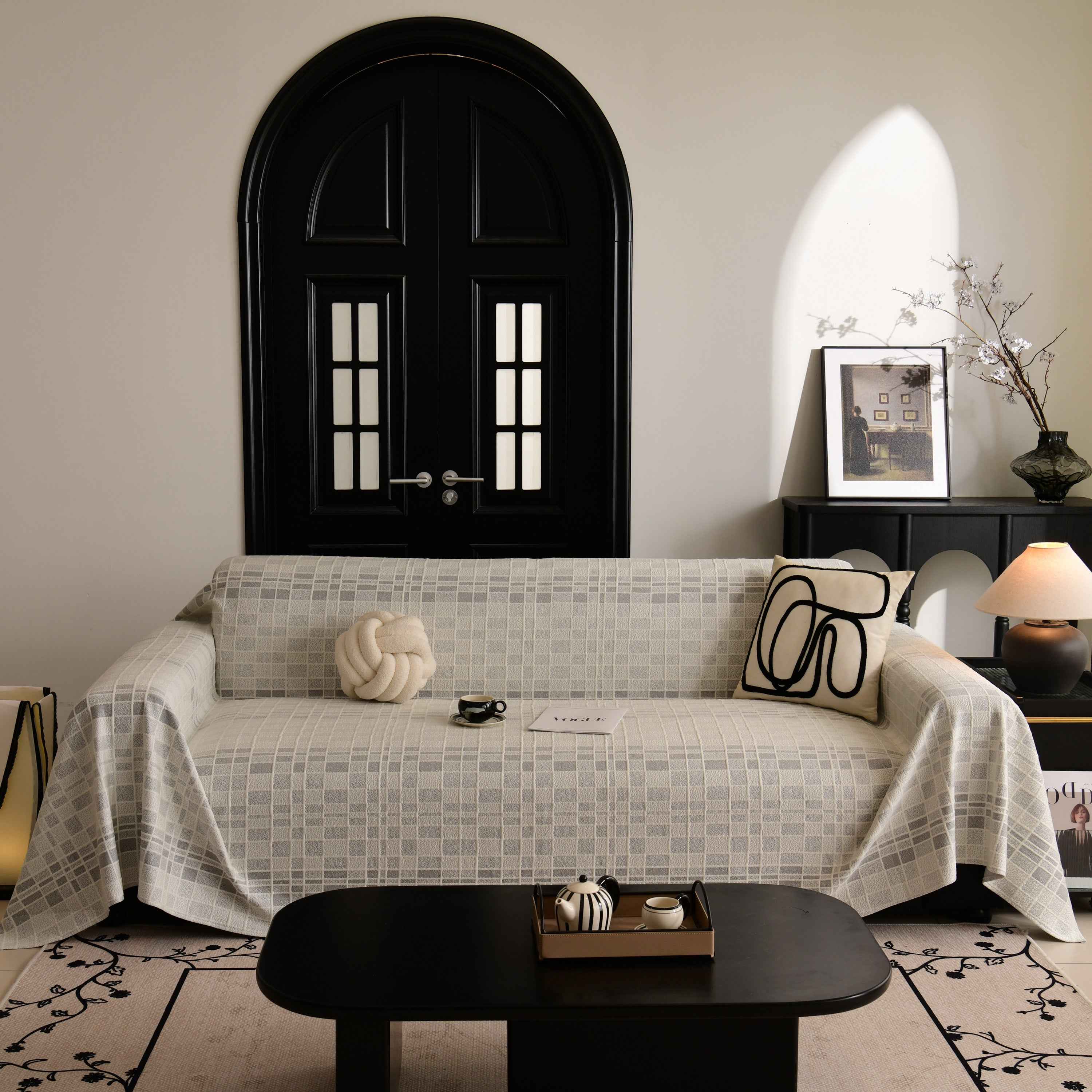 Sofa Cover Throw with Subtle Textured Stripes Lightweight Smooth Couch Slipcover