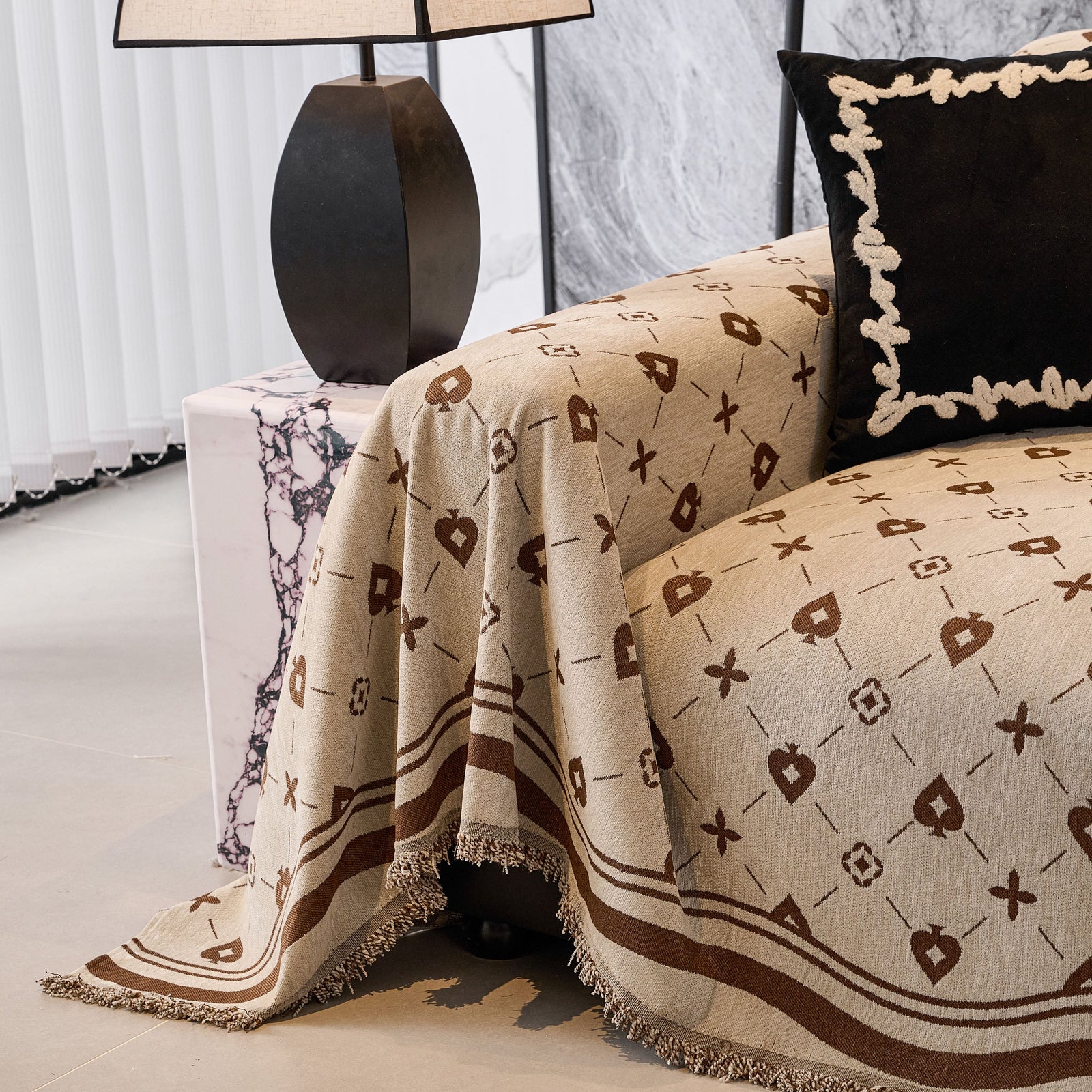 Chenille Jacquard Sofa Throw Cover Blanket, Luxury Thick Woven Couch Cover for Sofa