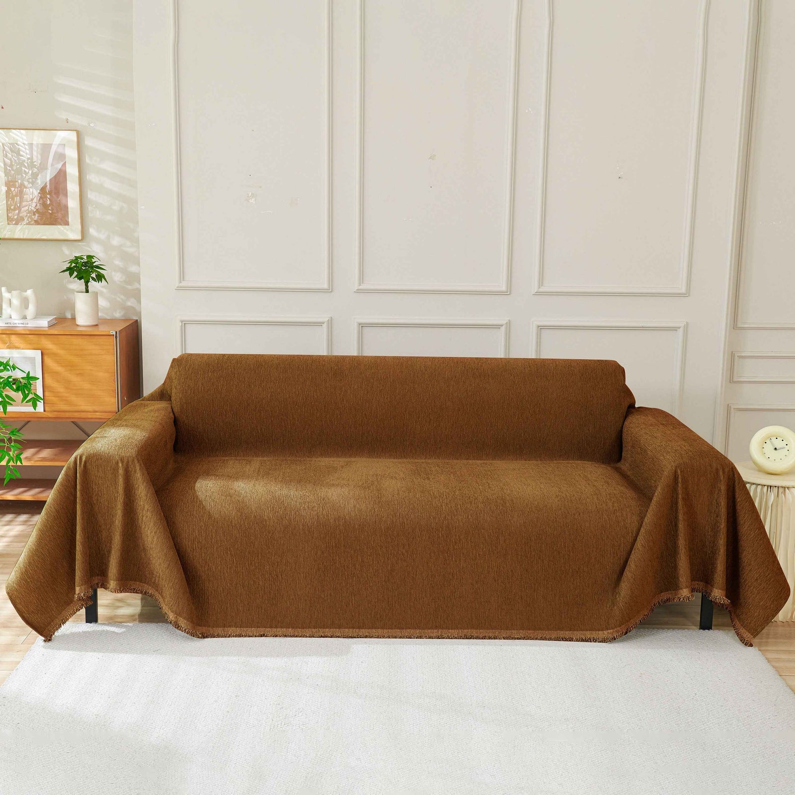 Solid Color Chenille Sofa Throw Blanket, Soft & Plush Decorative Couch Throw Cover