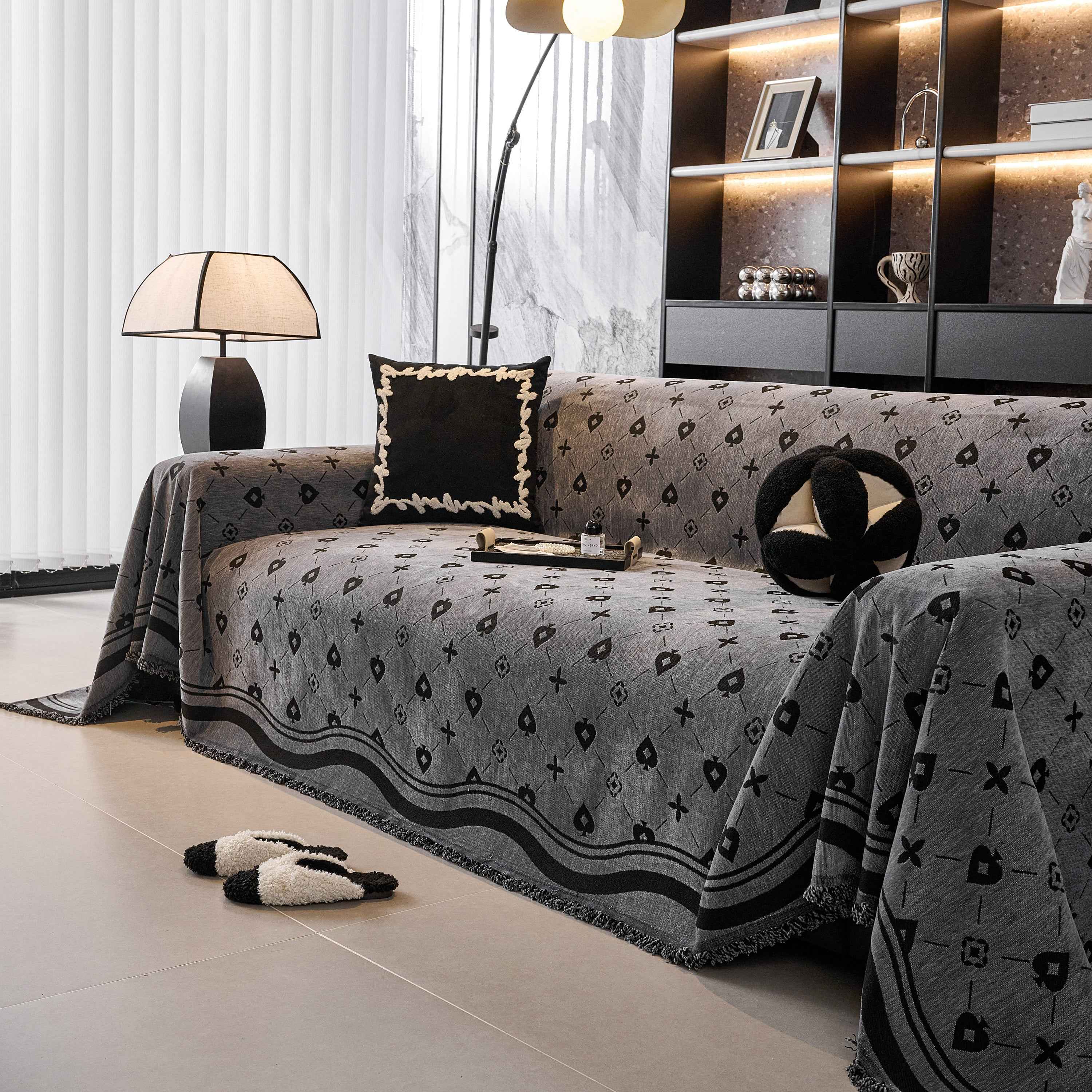 Chenille Jacquard Sofa Throw Cover Blanket, Luxury Thick Woven Couch Cover for Sofa
