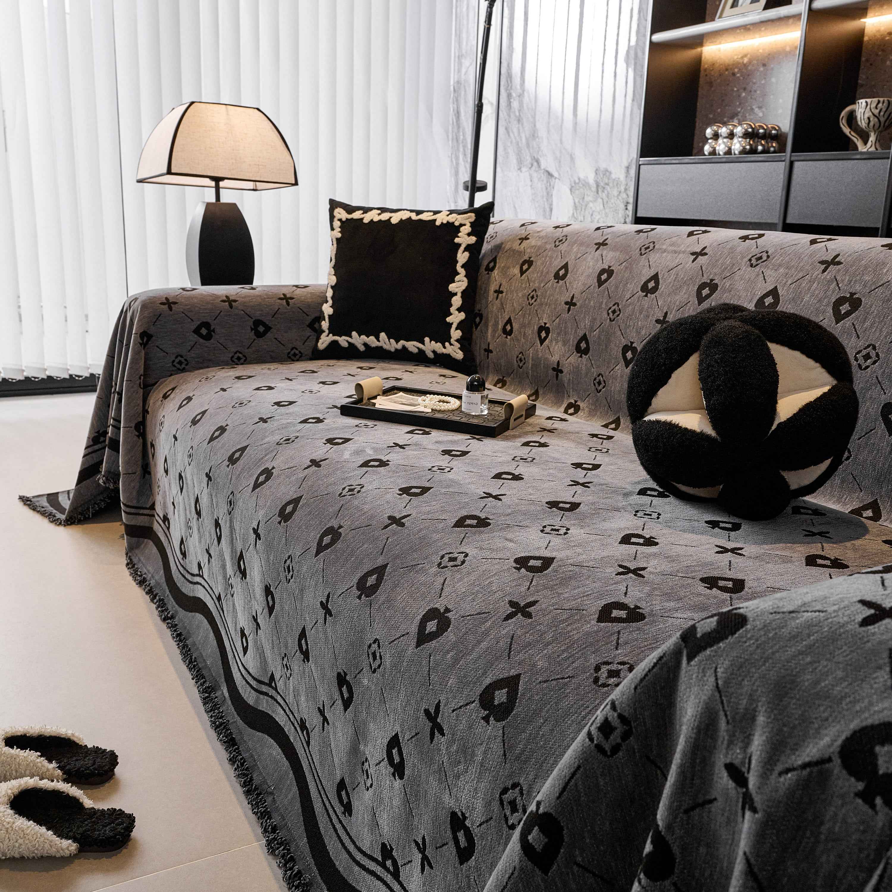 Chenille Jacquard Sofa Throw Cover Blanket, Luxury Thick Woven Couch Cover for Sofa