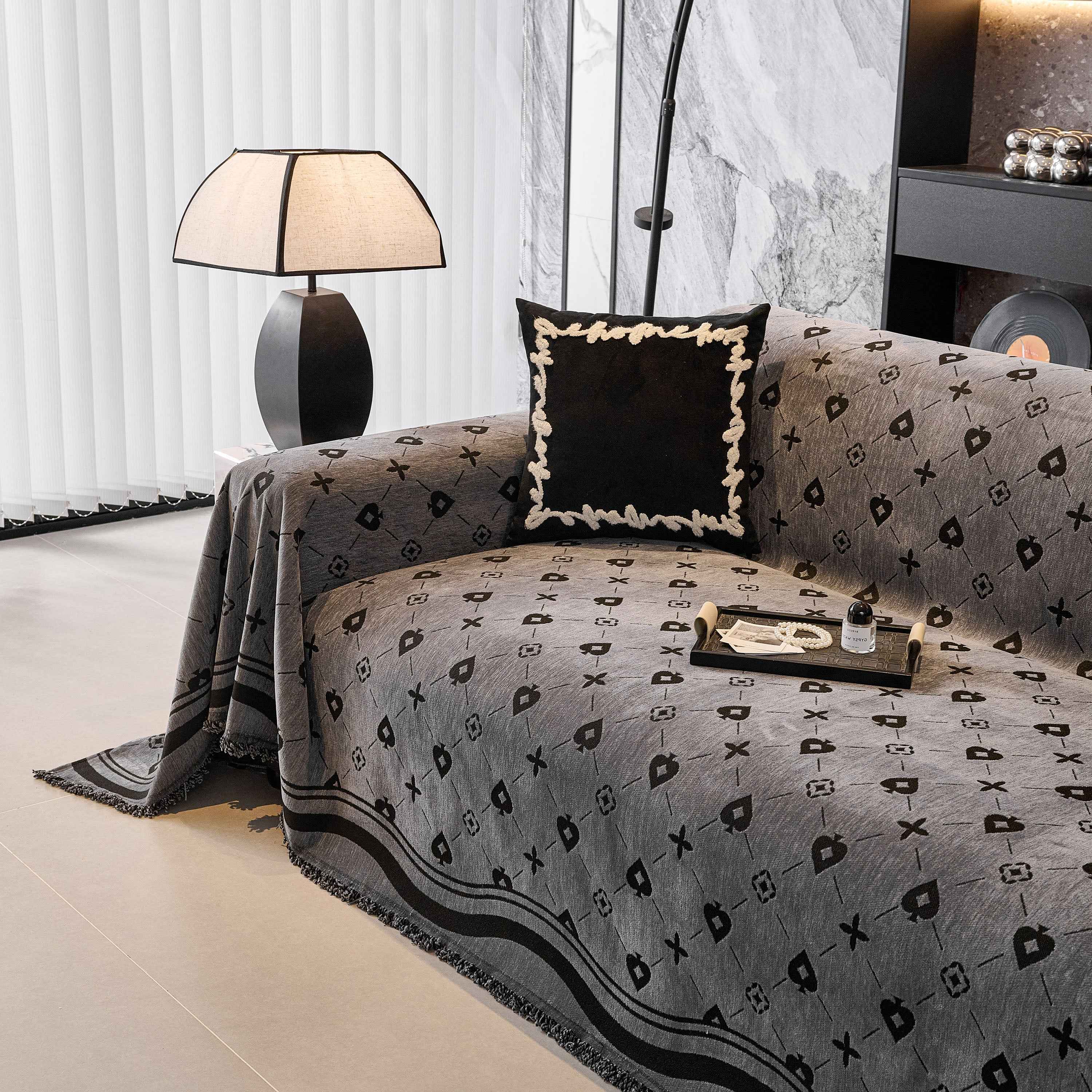 Chenille Jacquard Sofa Throw Cover Blanket, Luxury Thick Woven Couch Cover for Sofa