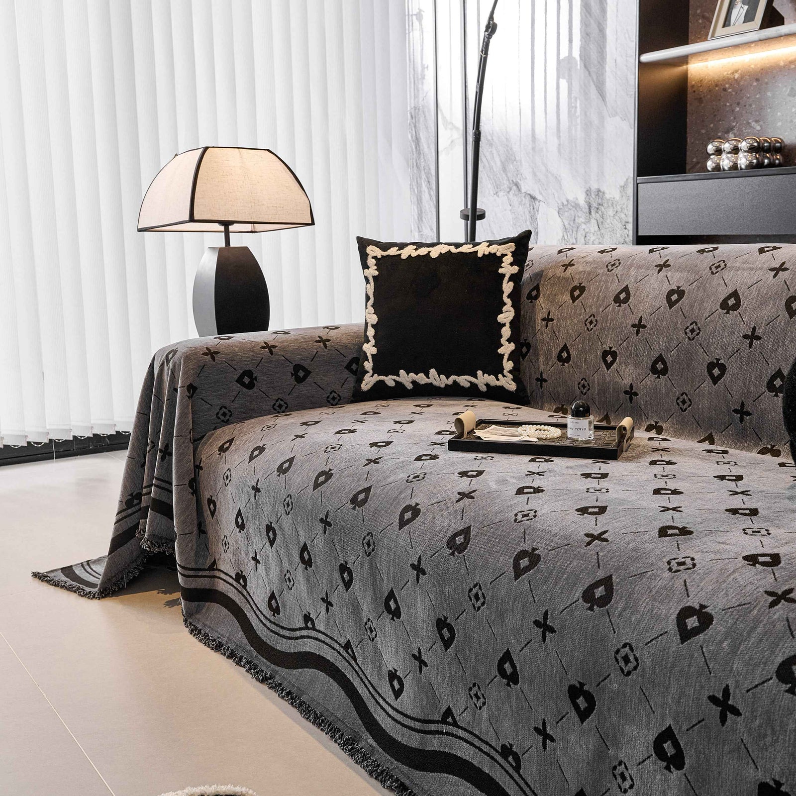 Chenille Jacquard Sofa Throw Cover Blanket, Luxury Thick Woven Couch Cover for Sofa