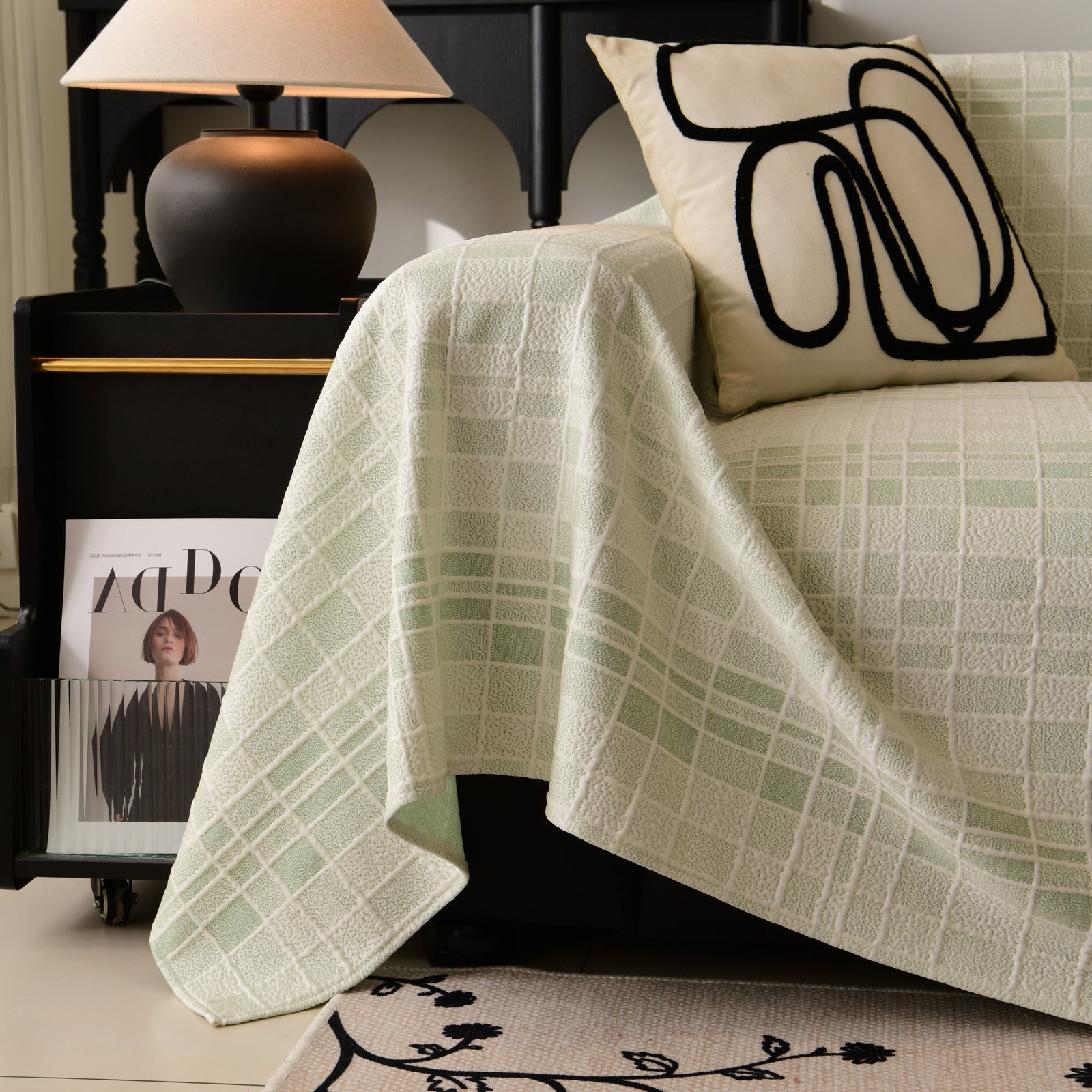 Sofa Cover Throw with Subtle Textured Stripes Lightweight Smooth Couch Slipcover