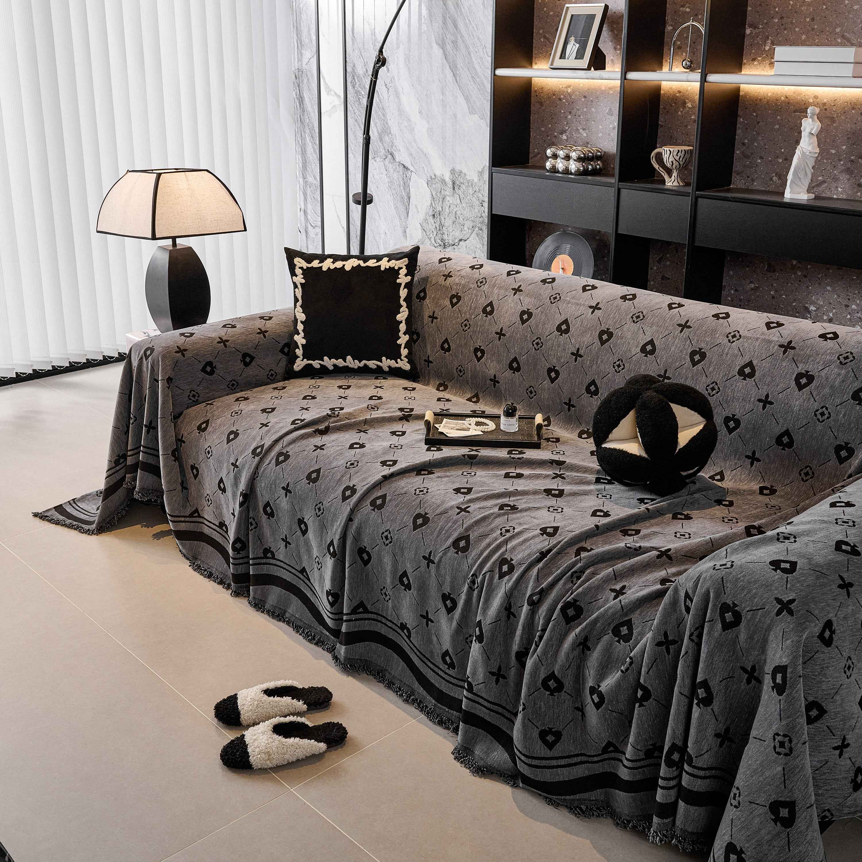 Chenille Jacquard Sofa Throw Cover Blanket, Luxury Thick Woven Couch Cover for Sofa