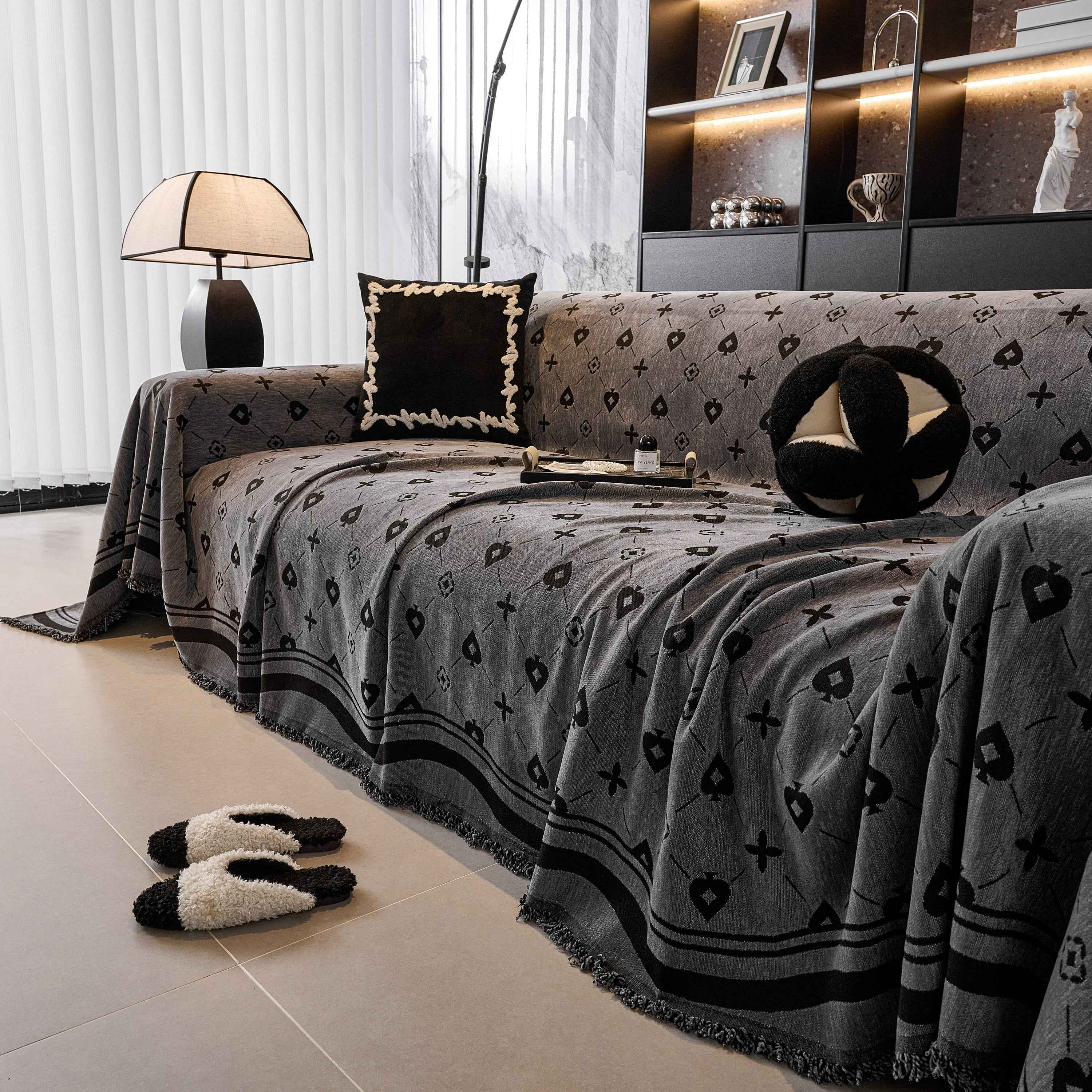 Chenille Jacquard Sofa Throw Cover Blanket, Luxury Thick Woven Couch Cover for Sofa