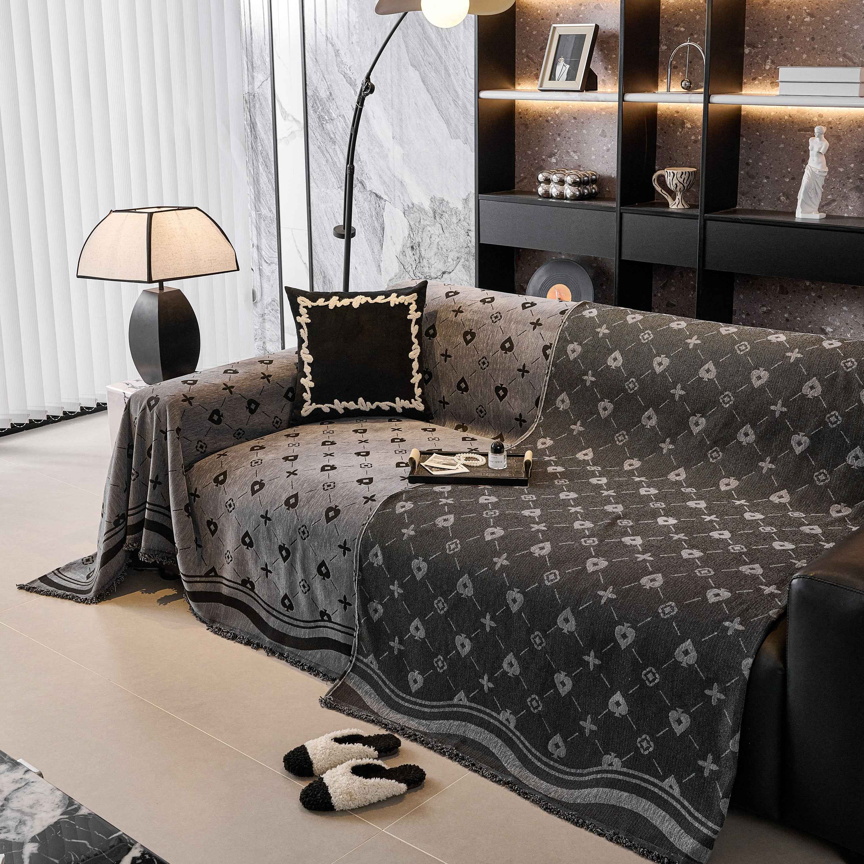 Chenille Jacquard Sofa Throw Cover Blanket, Luxury Thick Woven Couch Cover for Sofa