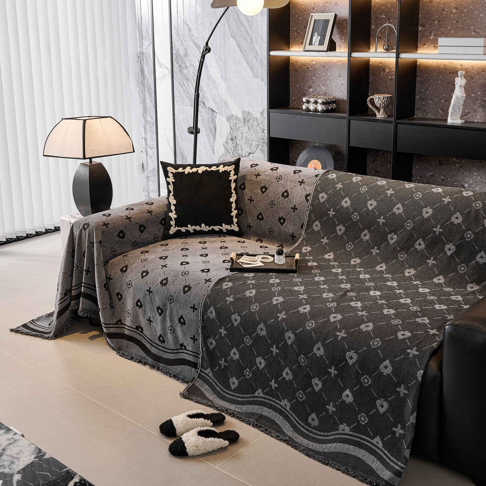Chenille Jacquard Sofa Throw Cover Blanket, Luxury Thick Woven Couch Cover for Sofa