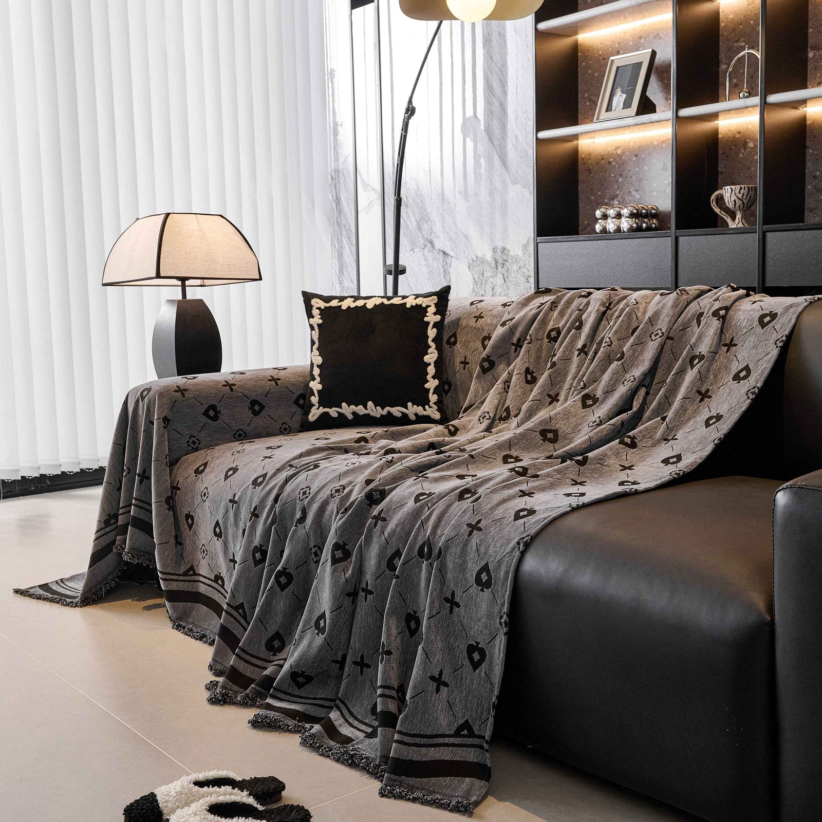 Chenille Jacquard Sofa Throw Cover Blanket, Luxury Thick Woven Couch Cover for Sofa