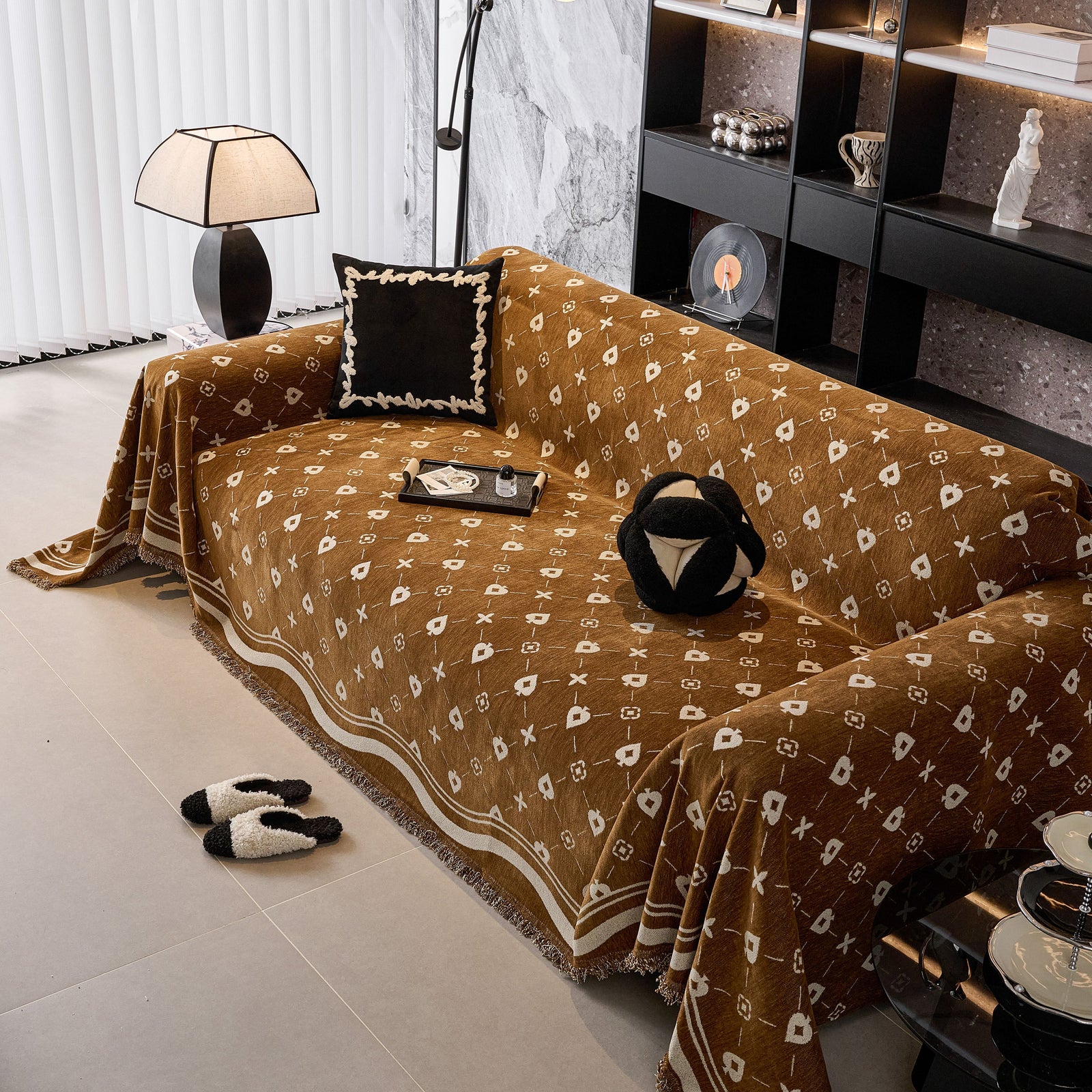 Chenille Jacquard Sofa Throw Cover Blanket, Luxury Thick Woven Couch Cover for Sofa