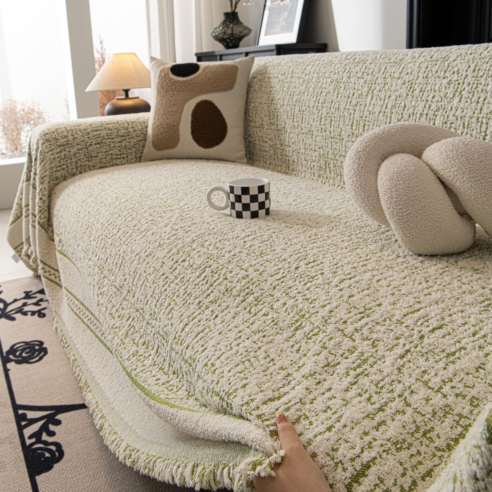 Textured Woven Furniture Protector for Couch, Rustic Farmhouse Sofa Throw Blanket