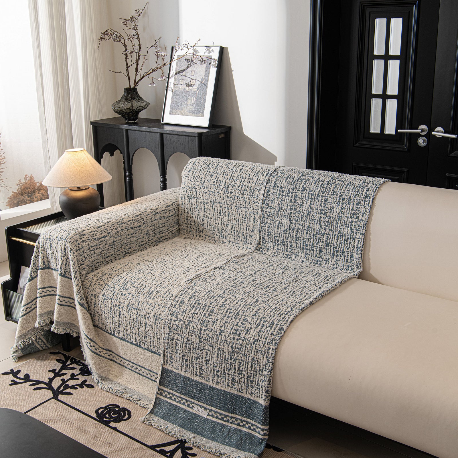 Textured Woven Furniture Protector for Couch, Rustic Farmhouse Sofa Throw Blanket