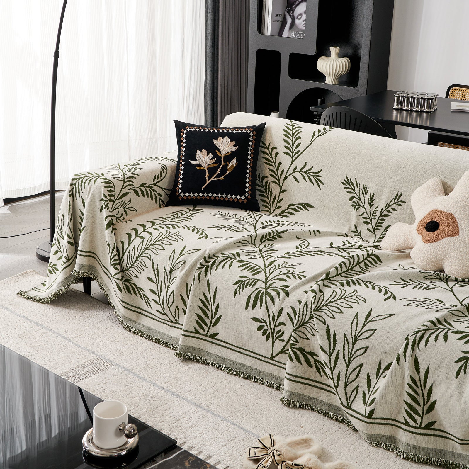 Modern Minimalist Chenille Willow Leaf Pattern Couch Cover Blanket, Luxurious Blankets for The Sofa