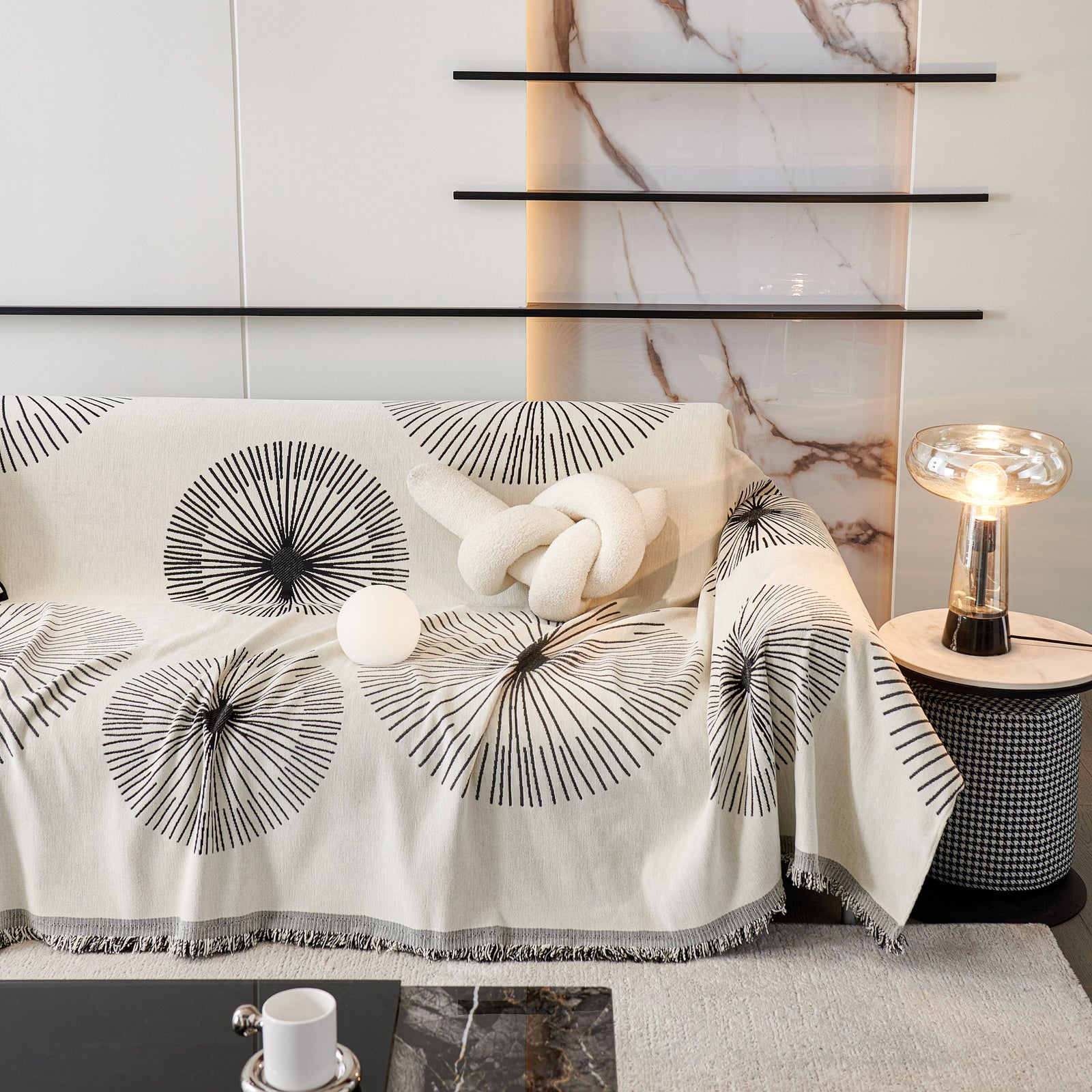 Dandelion Reversible Striped Couch Throw Cover for Living Room Pet Sofa Slipcovers Couch Protector