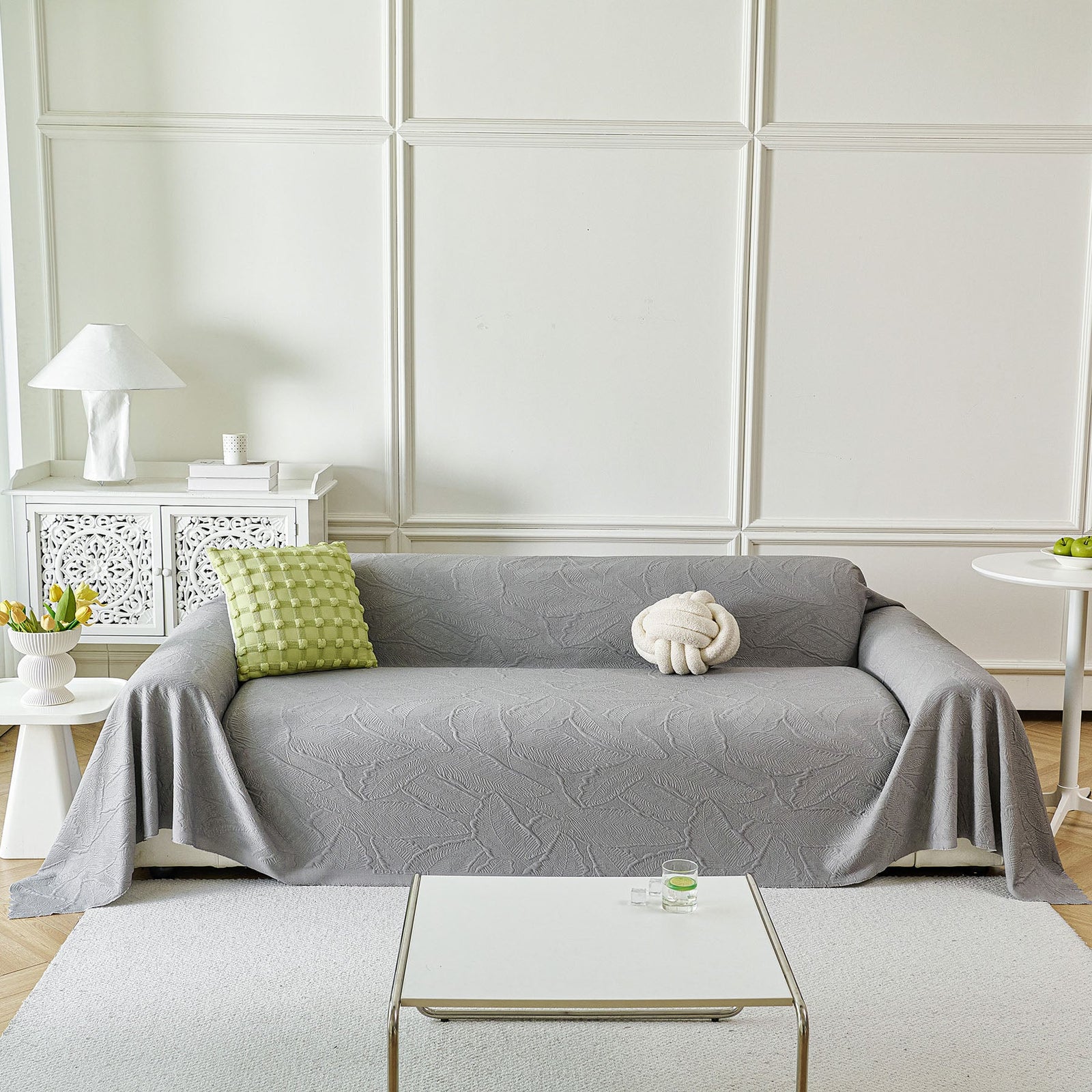 Embossed Leaf Pattern Sofa Cover Blanket for Couch, Soft Cooling Textured Couch Cover