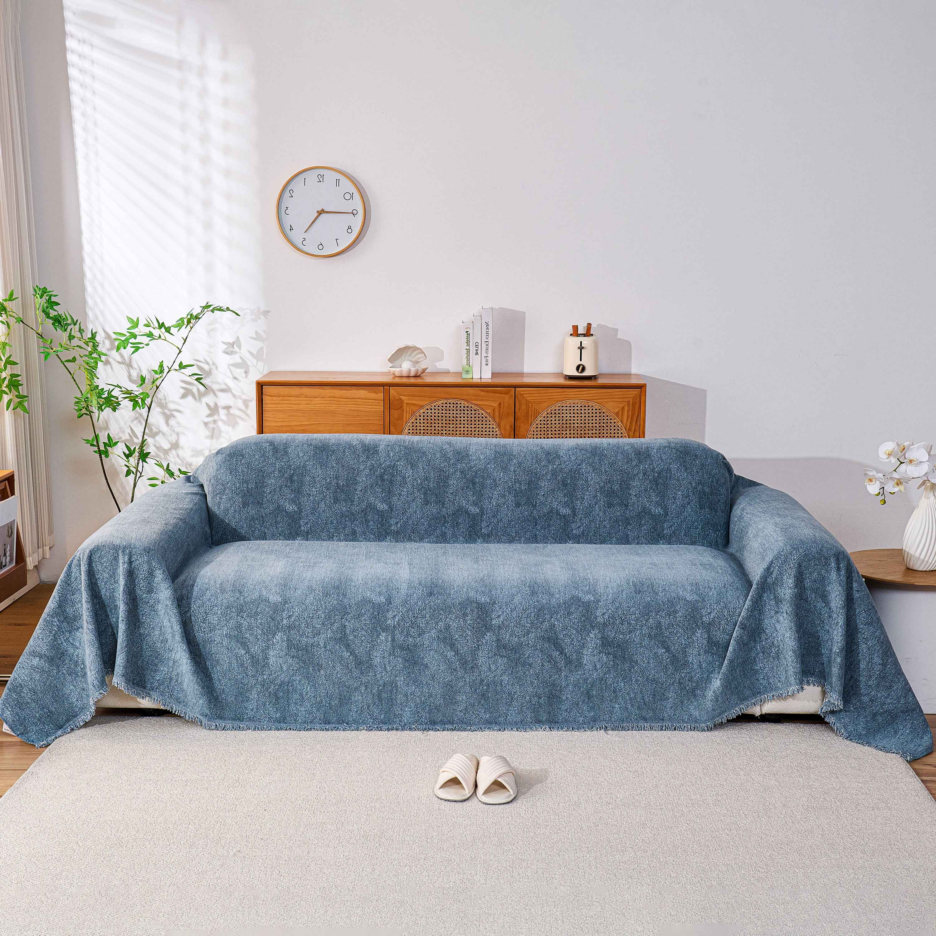Cozy Textured Couch Protector with Fringe, Universal Soft Slipcover for Couch Sofa Bed