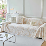 Plush Faux Fur Warm Sofa Cover with Waves Jacquard Textured Throw Blankets for Couch