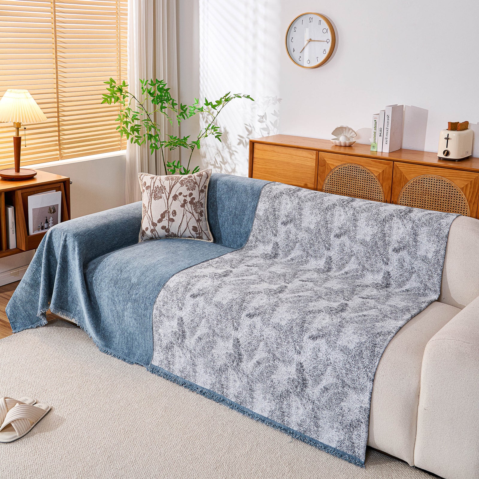 Cozy Textured Couch Protector with Fringe, Universal Soft Slipcover for Couch Sofa Bed
