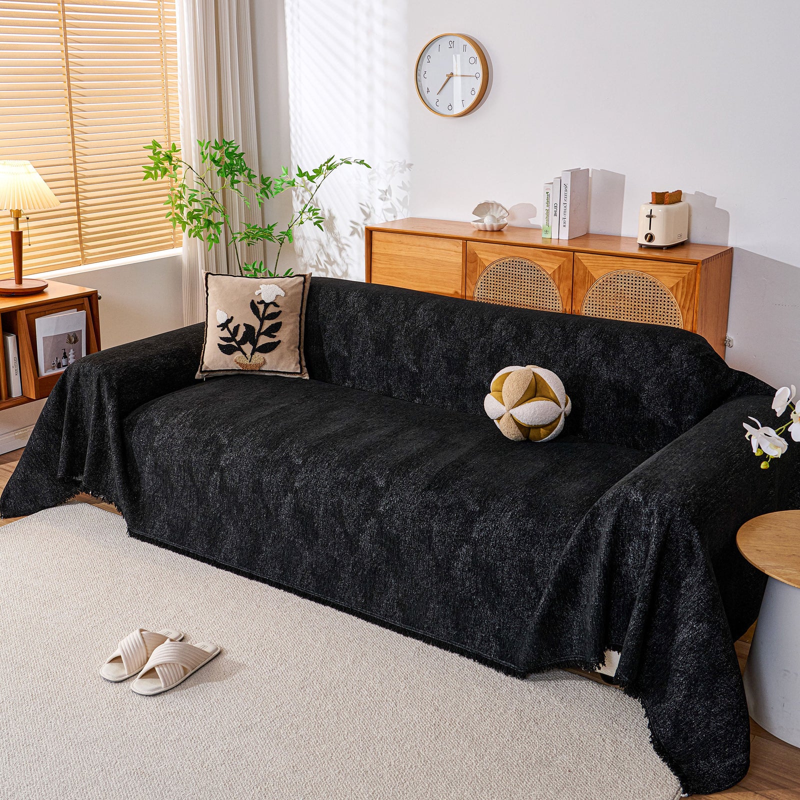 Cozy Textured Couch Protector with Fringe, Universal Soft Slipcover for Couch Sofa Bed