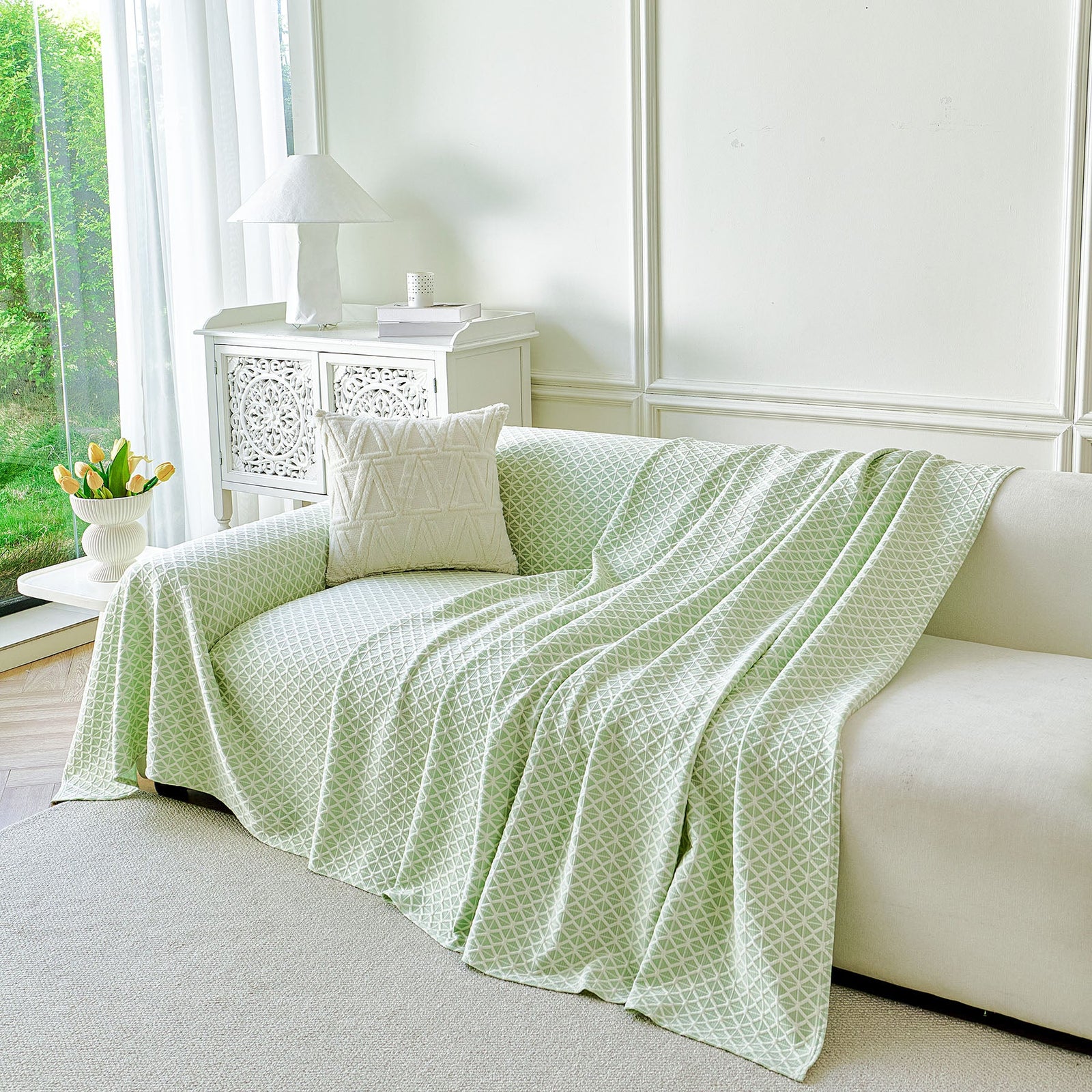 Fresh Geometric Sofa Throw Cover, Modern Textured Breathable Couch Protector Blanket