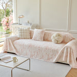 Plush Faux Fur Warm Sofa Cover with Waves Jacquard Textured Throw Blankets for Couch