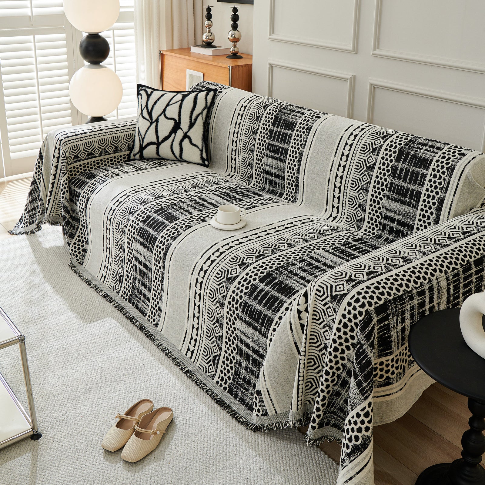 Chenille Sofa Cover Throw Blanket, Boho Geometric Scratch Proof Couch Protector