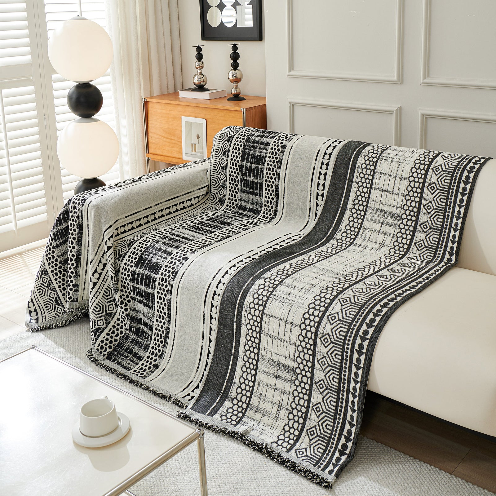 Chenille Sofa Cover Throw Blanket, Boho Geometric Scratch Proof Couch Protector