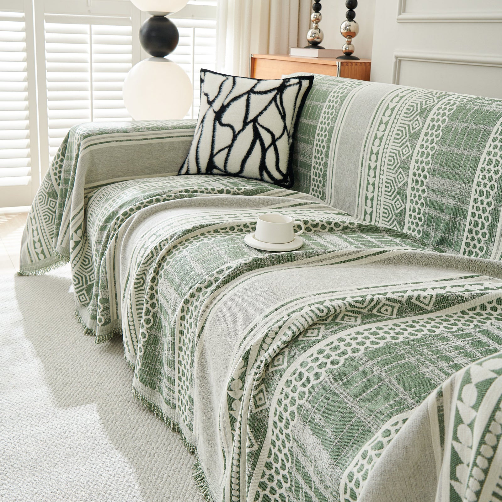 Chenille Sofa Cover Throw Blanket, Boho Geometric Scratch Proof Couch Protector