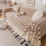 Jacquard Plush Houndstooth Sofa Throw Cover, Cover Throws for Sofas, Stylish Living Room Throws