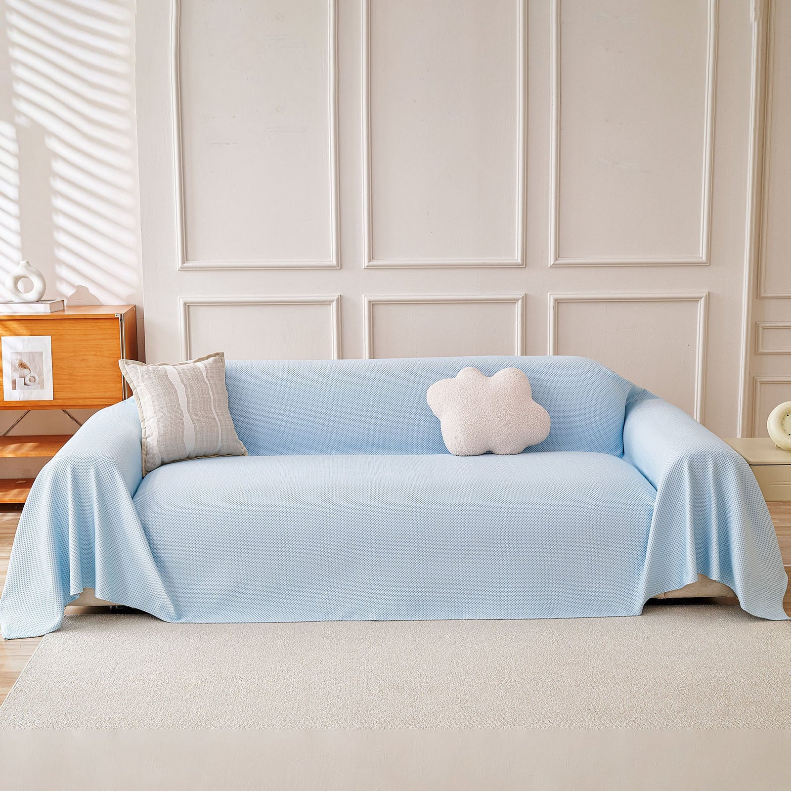 Cooling Ice Silk Knit Couch Cover, Breathable Pet Friendly Soft Throw Cover for Sofas