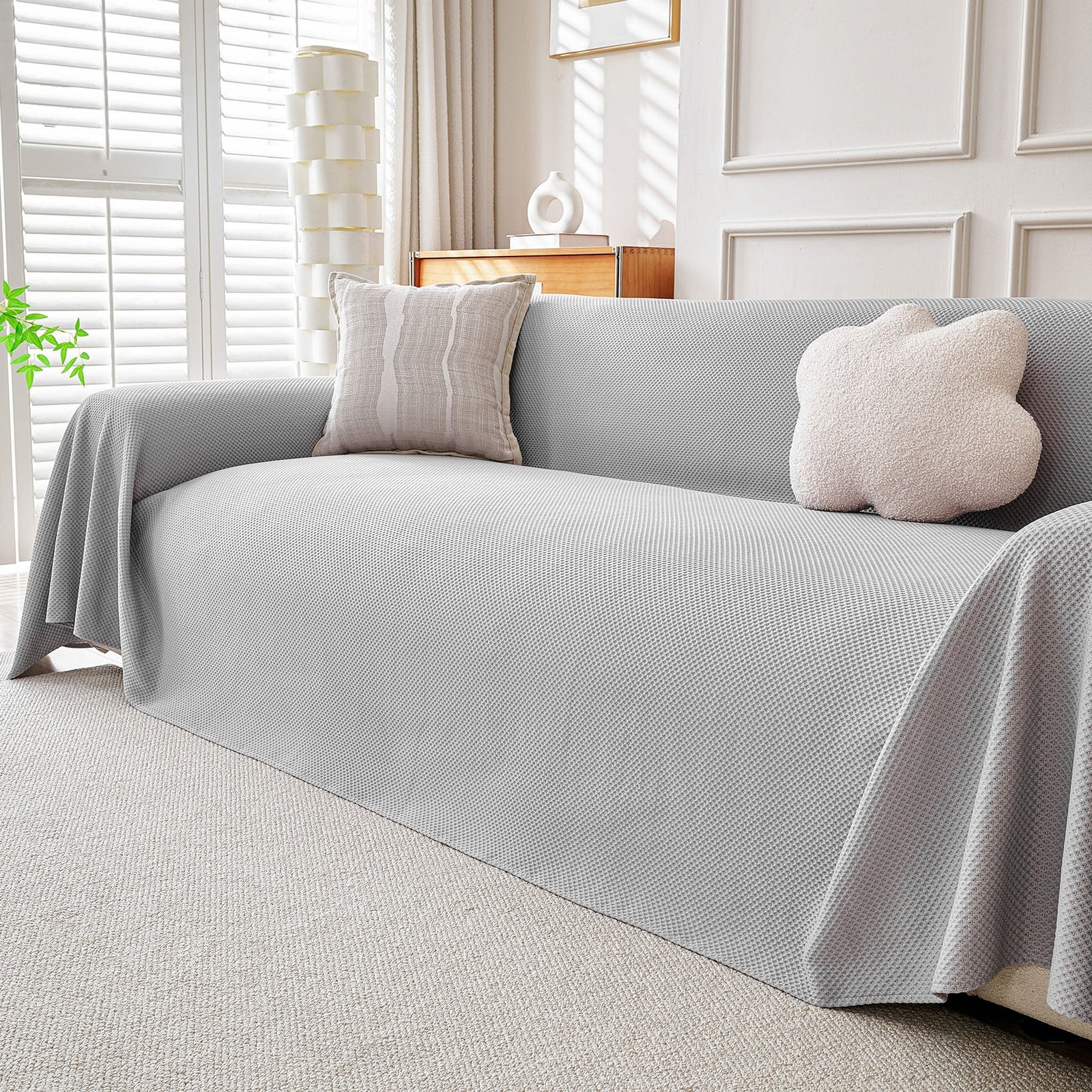 Cooling Ice Silk Knit Couch Cover, Breathable Pet Friendly Soft Throw Cover for Sofas
