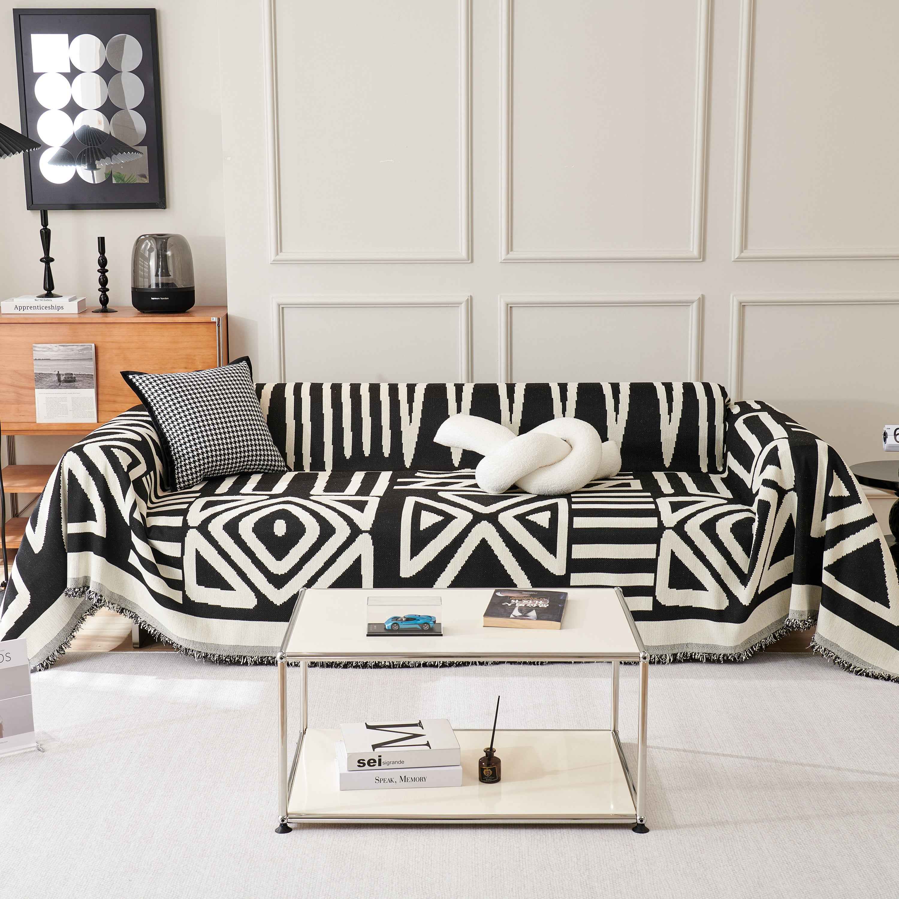 Chenille Geometric Sofa Throw Blanket, Boho Washable Furniture Throw Covers for Sofa